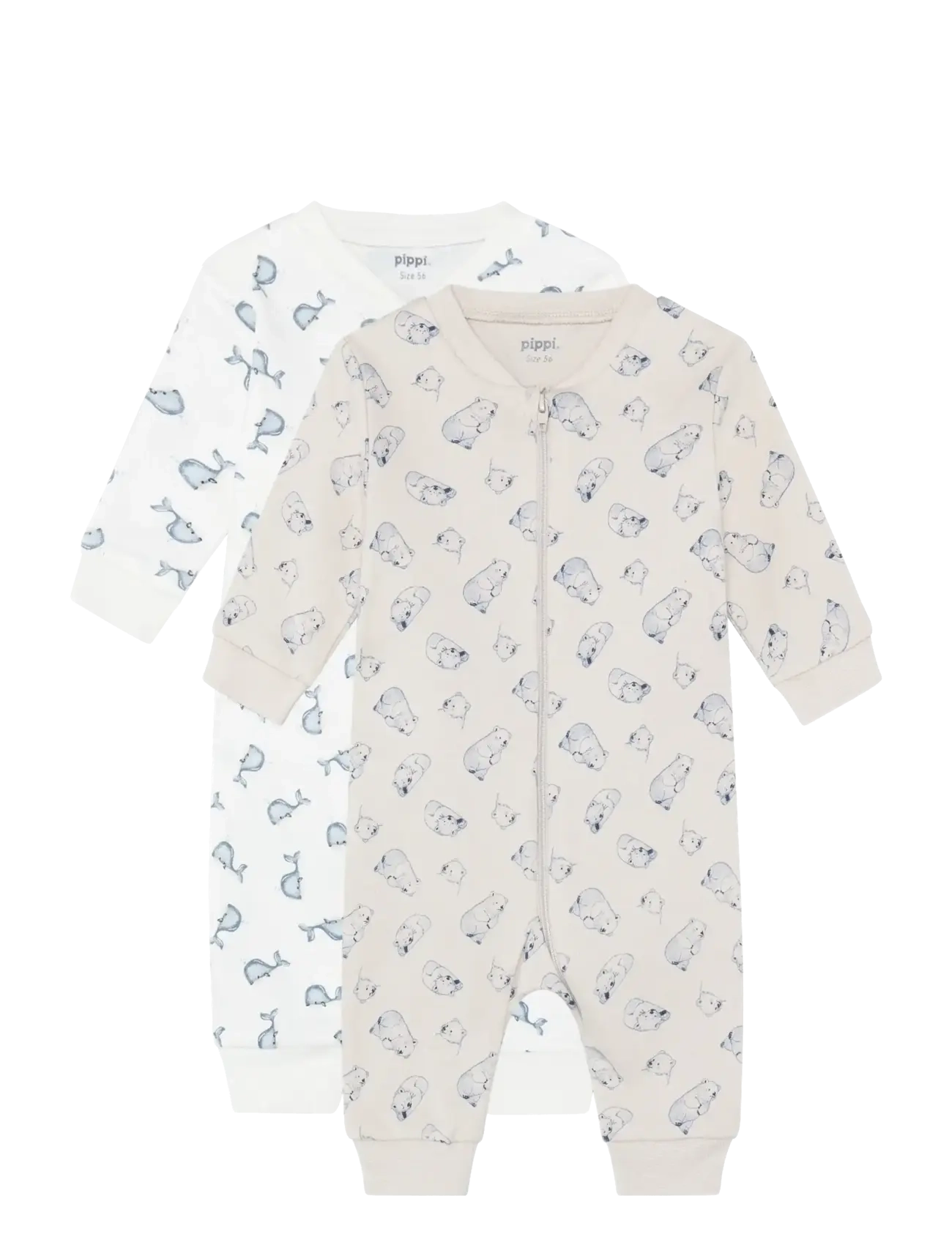 Pippi Nightsuit -zipper (2-pack) - Ööriided - FLINT STONE / cream