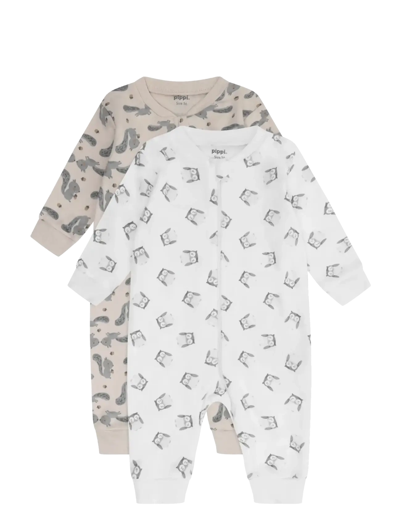 Pippi Nightsuit -Zipper (2-Pack), 92, White, Pyjamas > Pyjamas Onesie, Børn