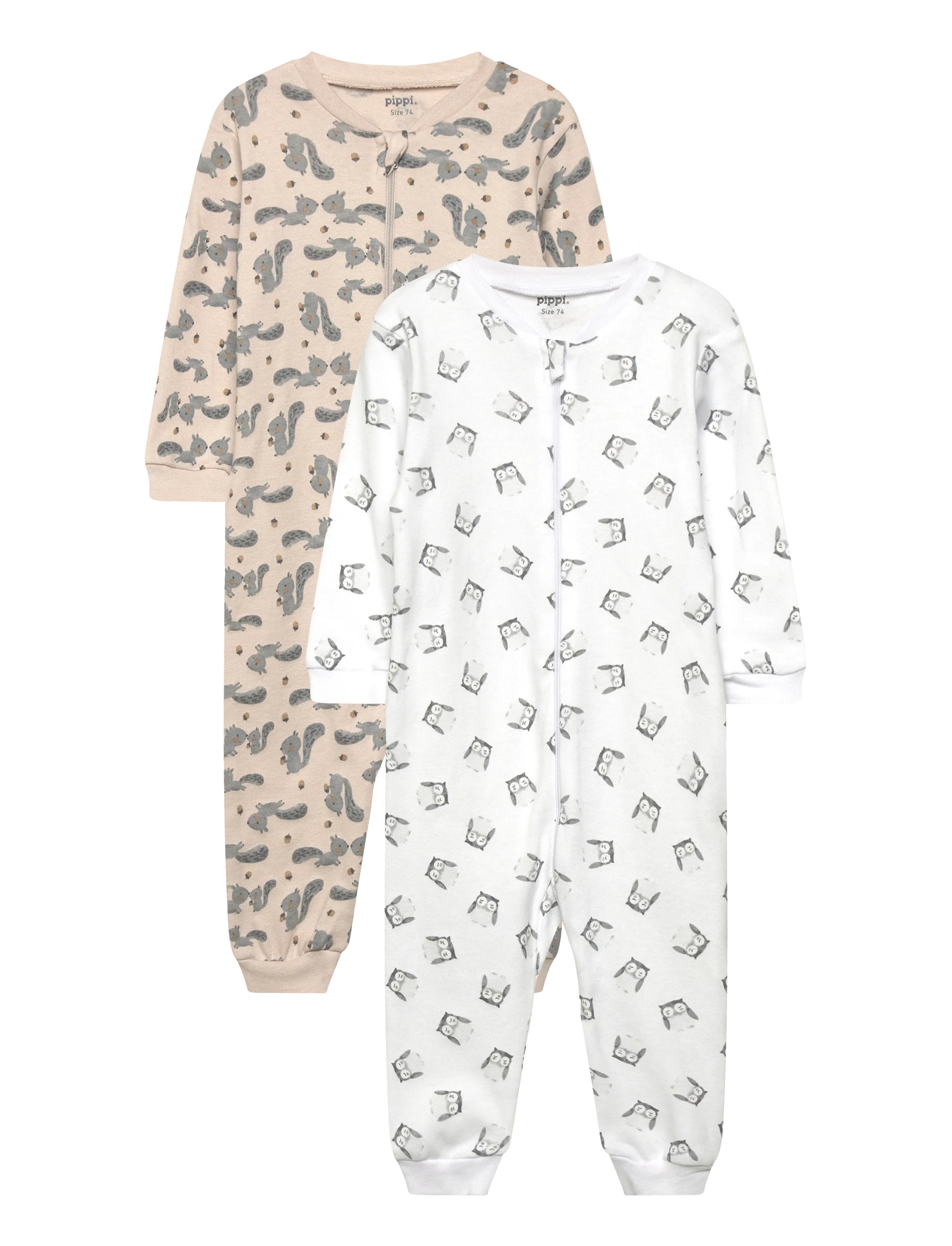 Pippi Nightsuit -zipper (2-pack) - Pyjamas - RAINY DAY / beige