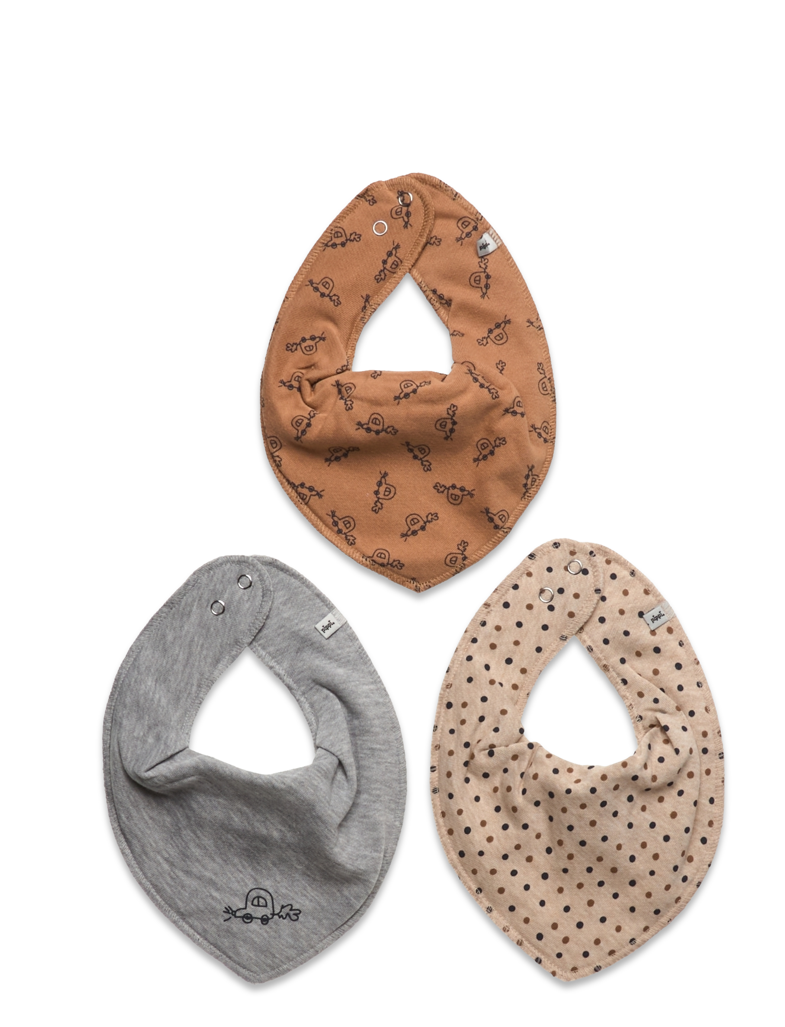 Pippi Bandana Bib Boy -AOP (3-pack) - Beebitooted - INDIAN TAN / multi