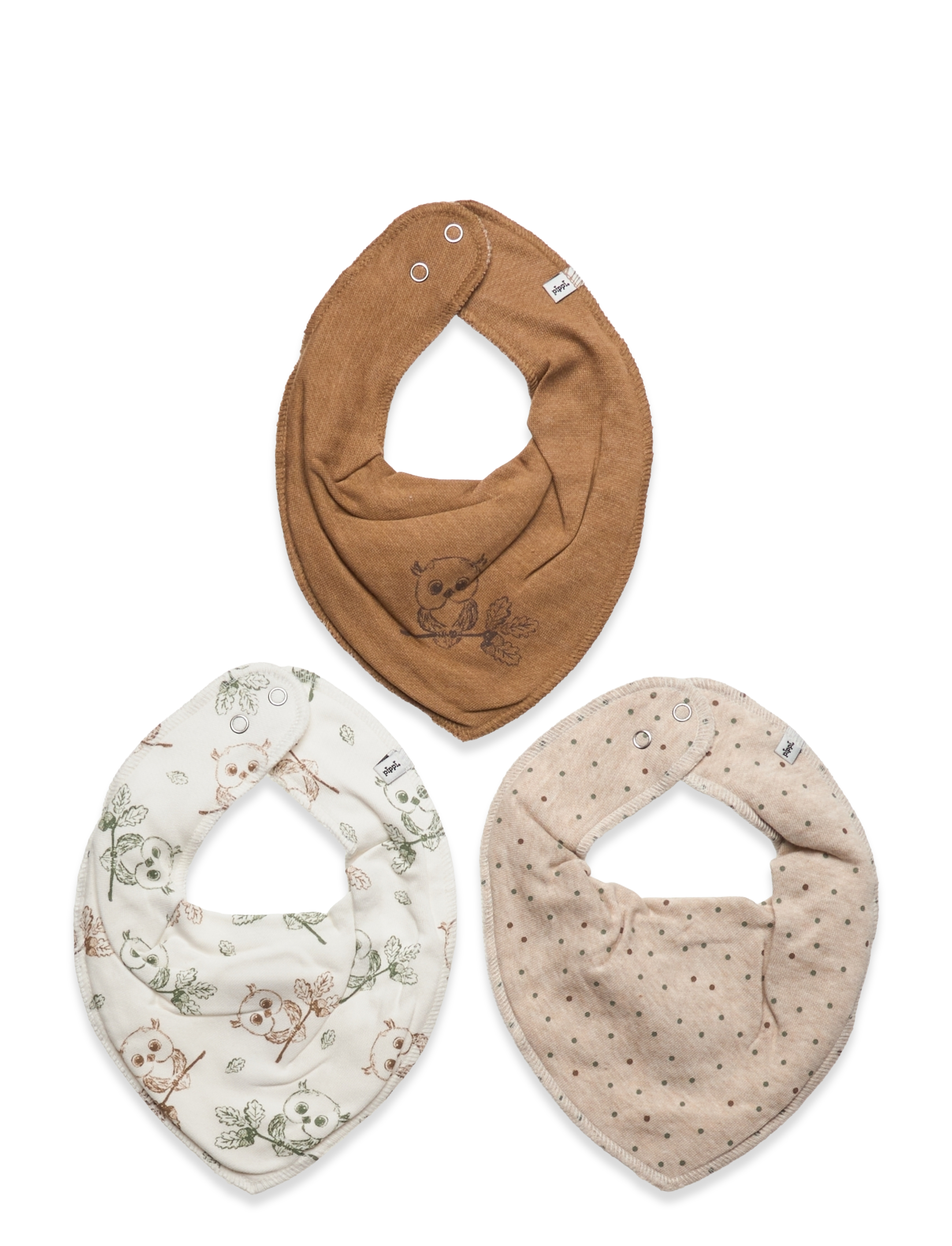 Pippi Bandana Bib Uni -AOP (3-pack) - Beebitooted - TOASTED COCONUT / multi