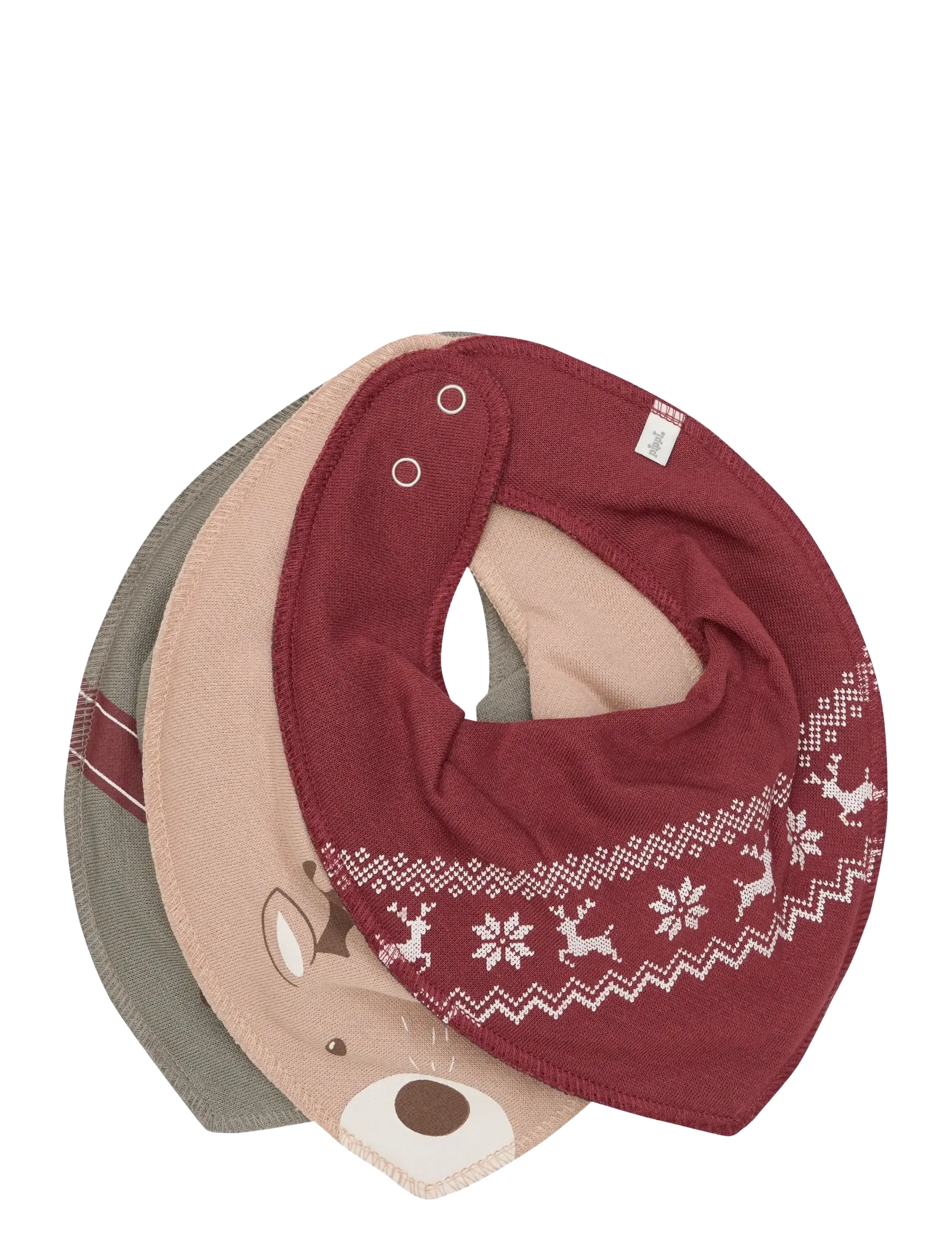 Pippi Bandana Bib Uni -AOP (3-pack) - Last chance - NEW MAROON / red