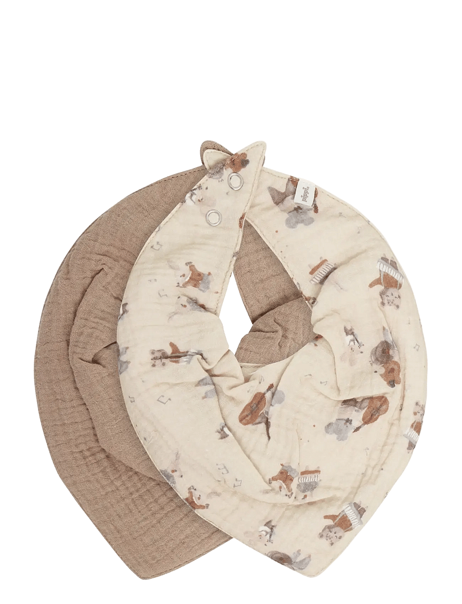 Pippi - Bib Muslin w. AOP (2-pack) - hagesmækker - mocha meringue - 0
