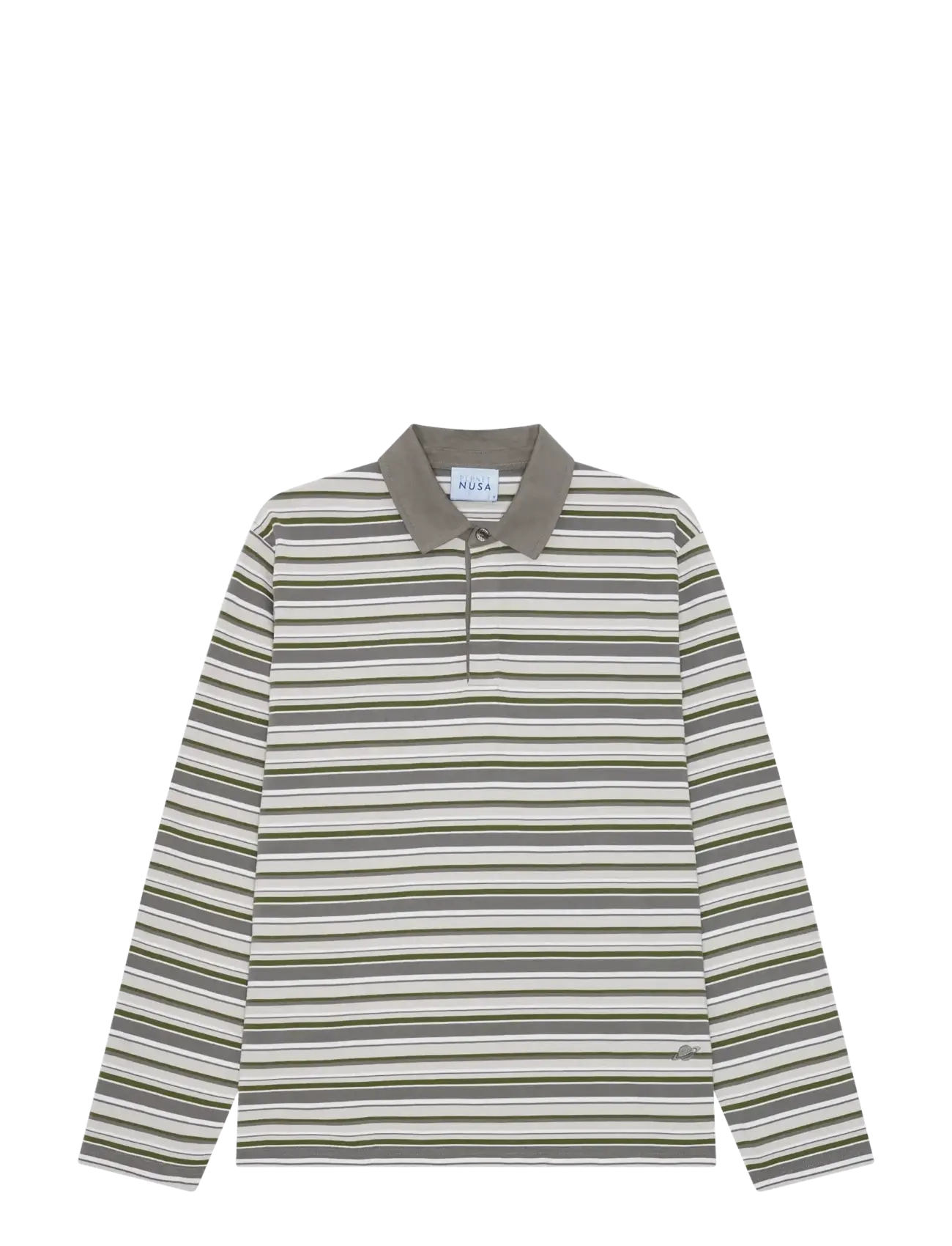 Planet Nusa Chester1 Polo Long Sleeve - T-Shirts & Tops - GREY/MOSS GREEN STRIPES / grey
