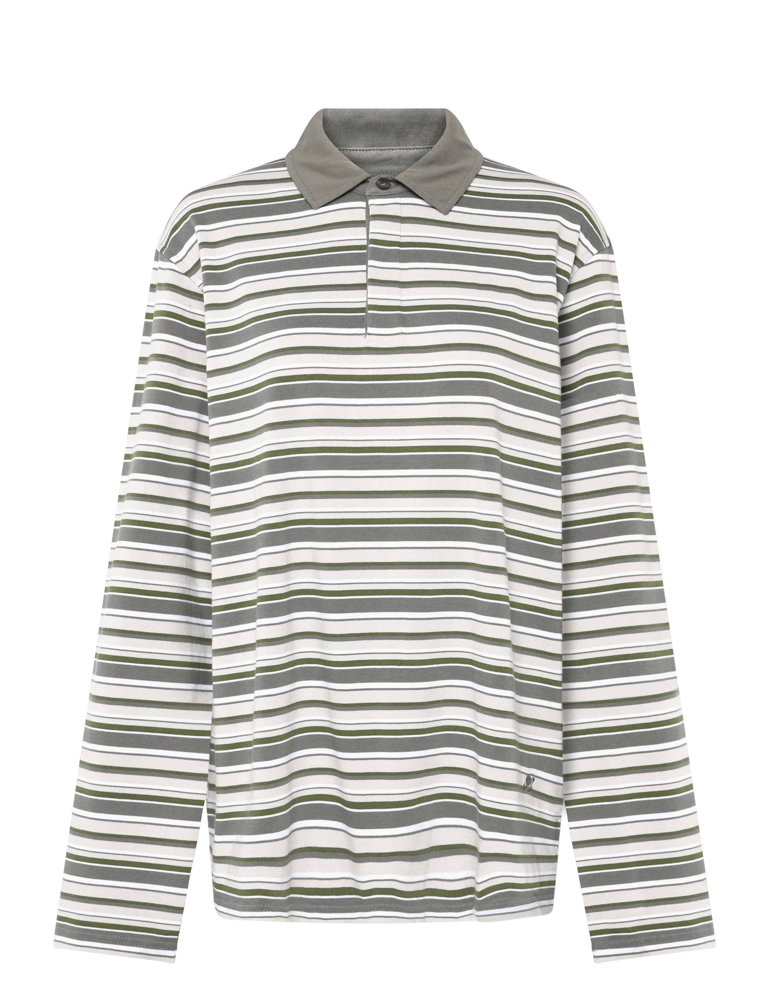 Planet Nusa Chester1 Polo Long Sleeve - Spordisärgid - GREY/MOSS GREEN STRIPES / grey