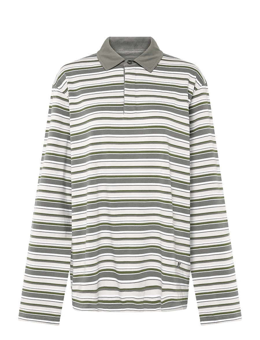 Planet Nusa - Chester1 Polo Long Sleeve - oberteile & t-shirts - grey/moss green stripes - 1