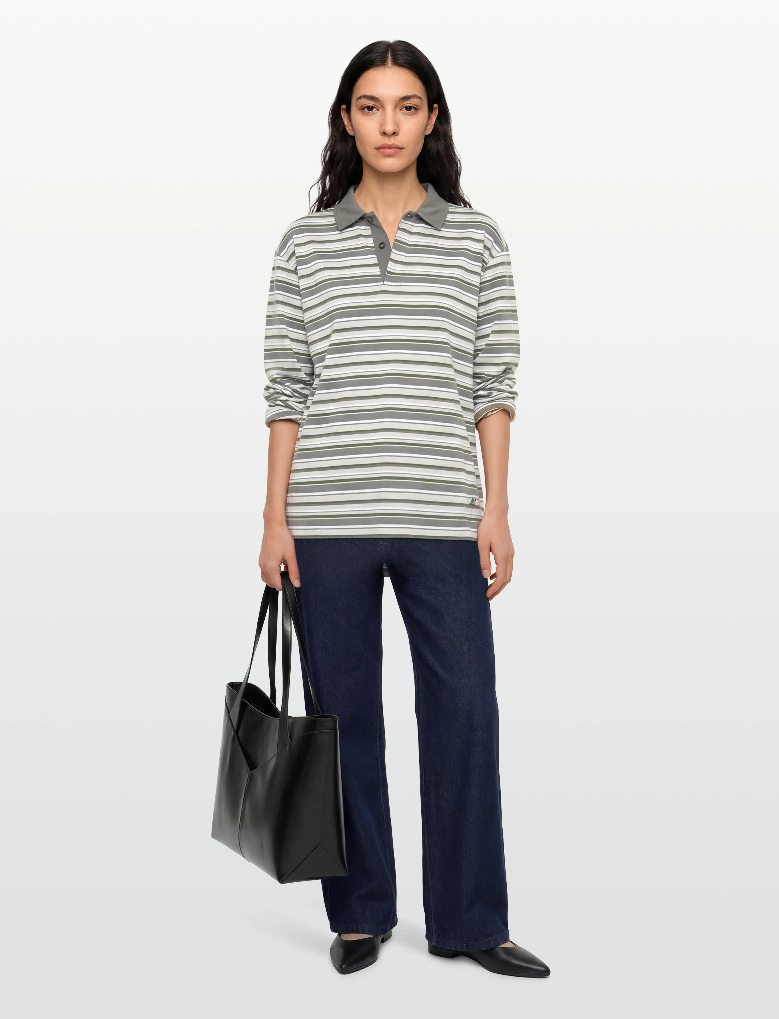 Planet Nusa - Chester1 Polo Long Sleeve - poloer - grey/moss green stripes - 0
