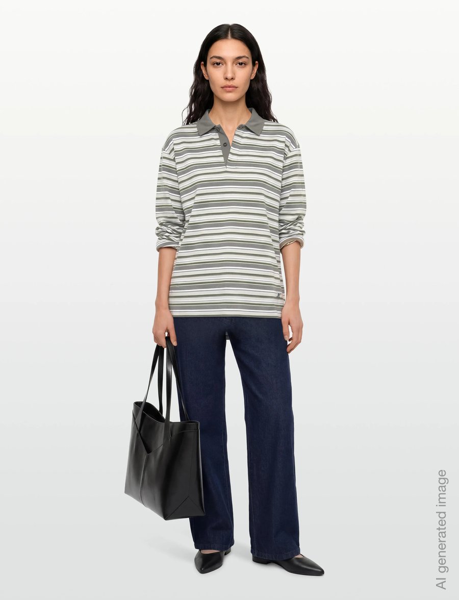 Planet Nusa - Chester1 Polo Long Sleeve - oberteile & t-shirts - grey/moss green stripes - 0