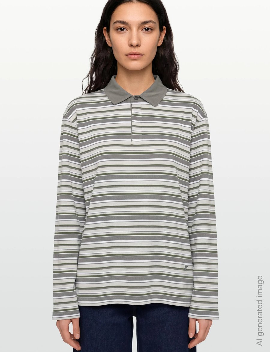 Planet Nusa - Chester1 Polo Long Sleeve - oberteile & t-shirts - grey/moss green stripes - 3