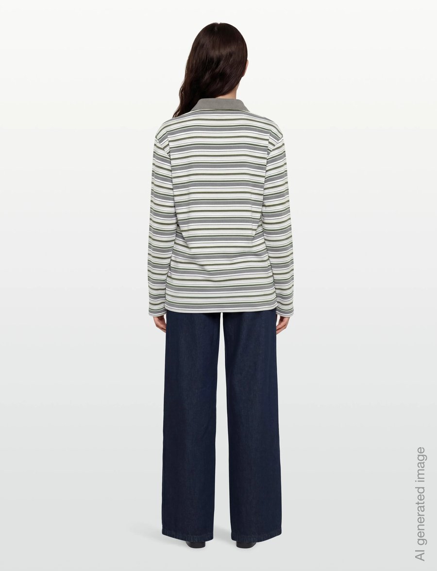 Planet Nusa - Chester1 Polo Long Sleeve - oberteile & t-shirts - grey/moss green stripes - 4