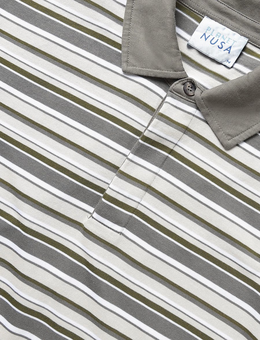Planet Nusa - Chester1 Polo Long Sleeve - oberteile & t-shirts - grey/moss green stripes - 5