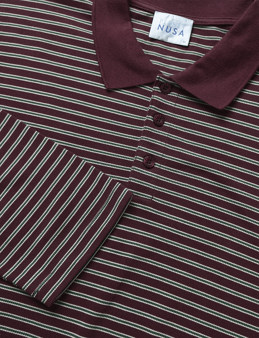 Planet Nusa - Chester1 Polo Long Sleeve Piquet - oberteile & t-shirts - deep burgundy/green - 5