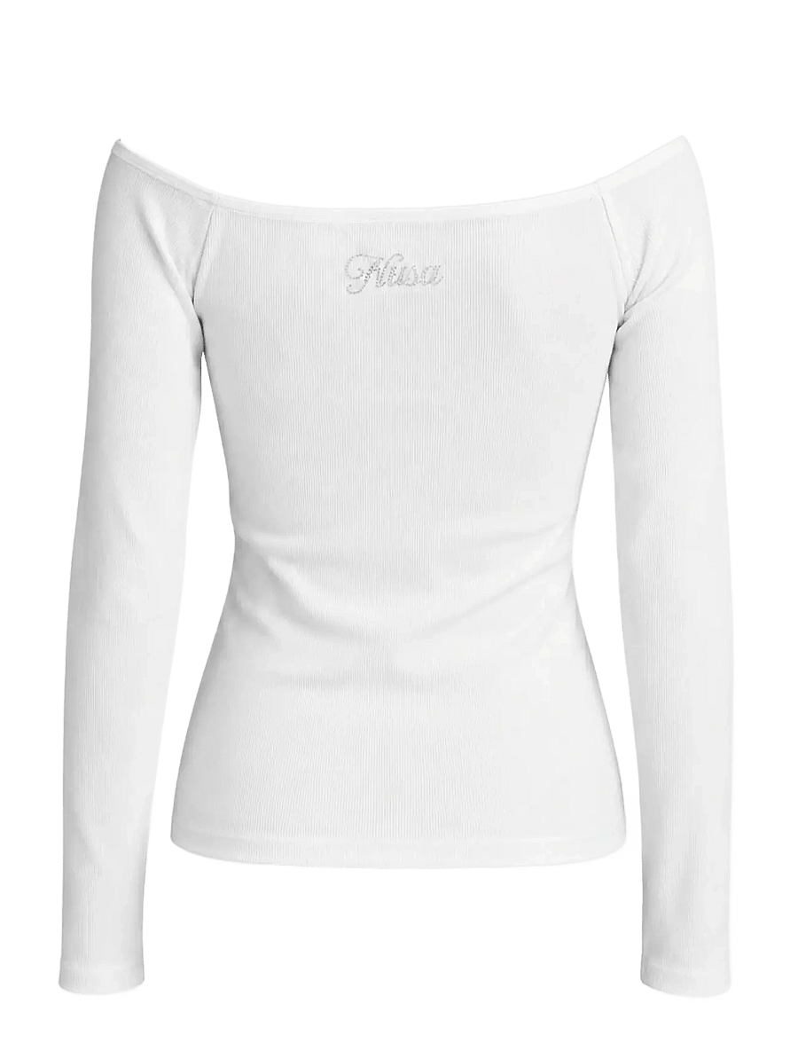 Planet Nusa - Fleek1 Off-Shoulder Long Sleeve Rib - långärmade tröjor - white - 1