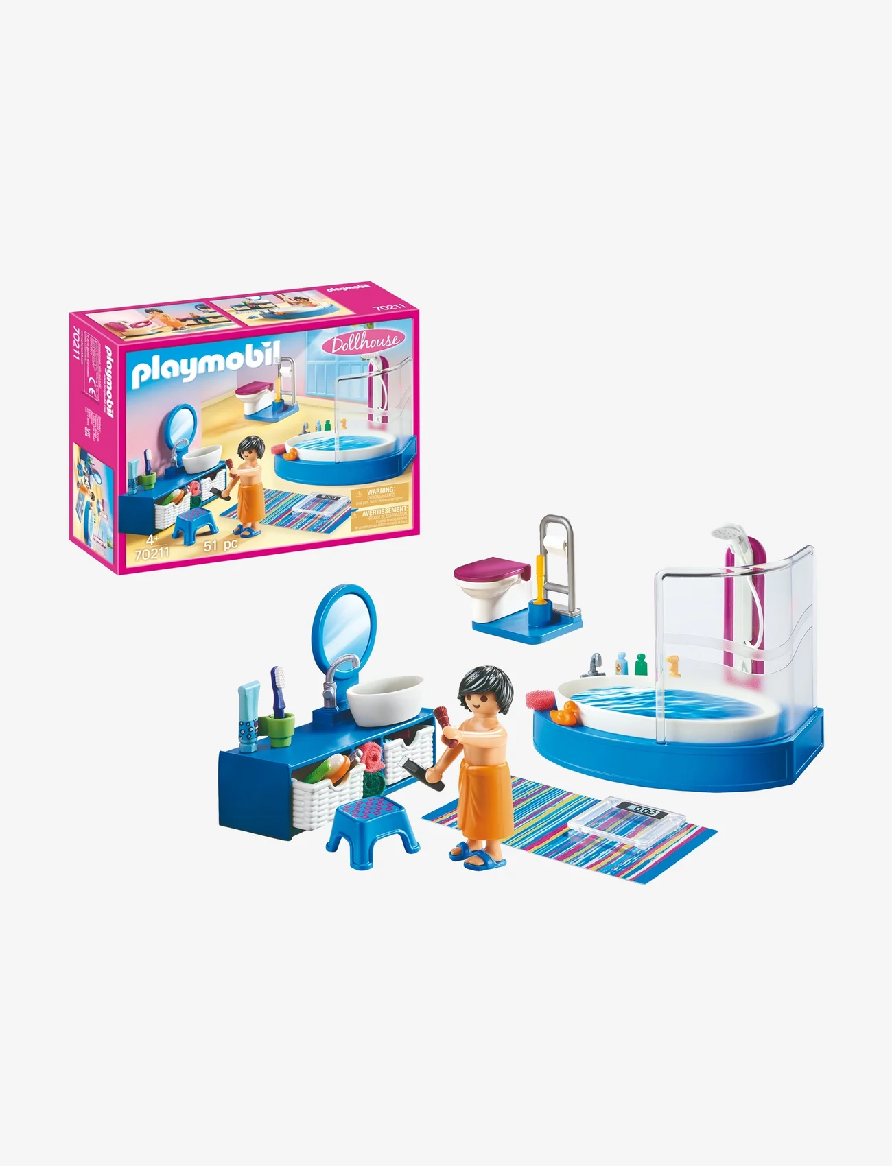 PLAYMOBIL - PLAYMOBIL Dollhouse Bathroom with Tub - 70211 - lowest prices - multicolored - 0