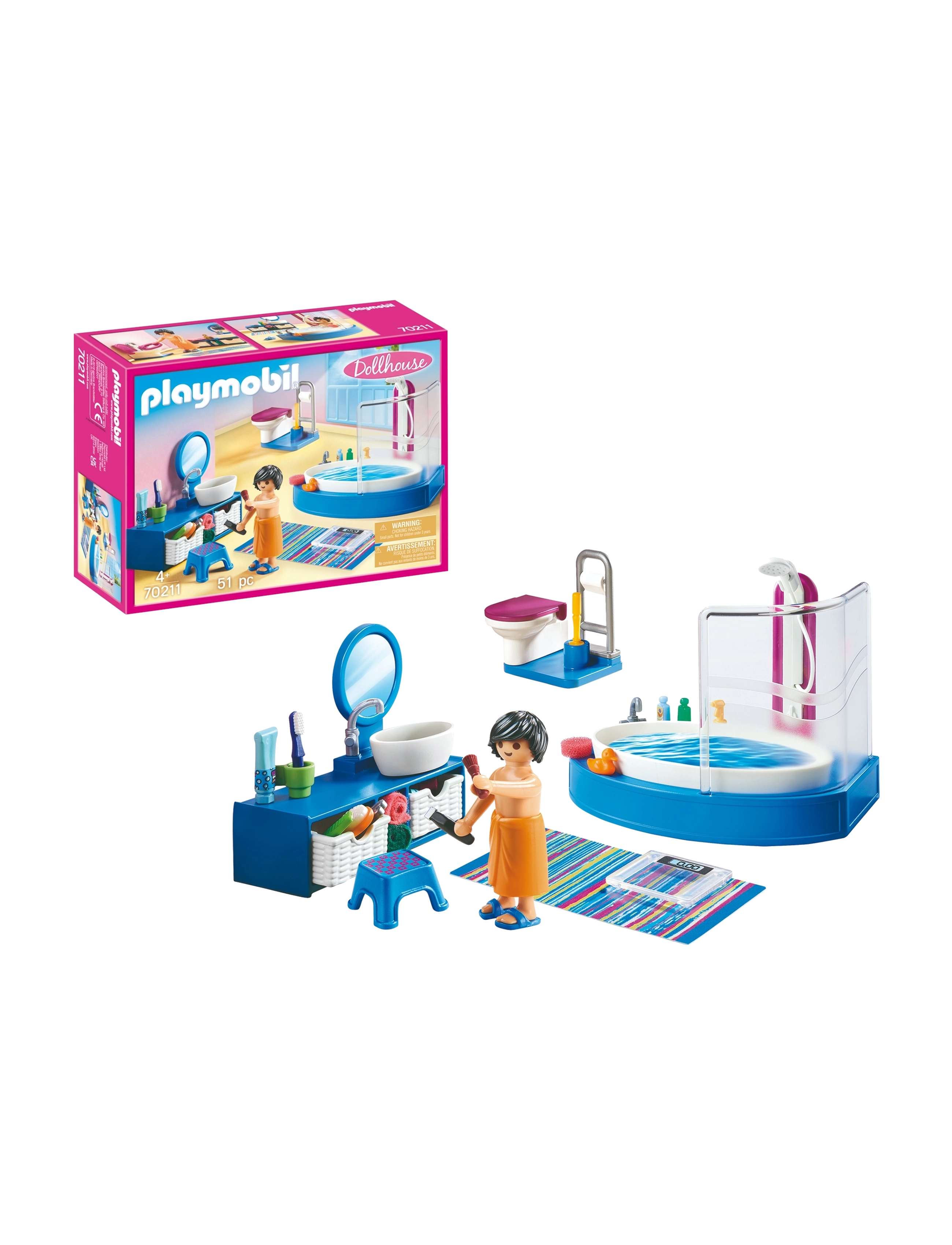 PLAYMOBIL Dollhouse Bathroom with Tub - 70211 - MULTICOLORED