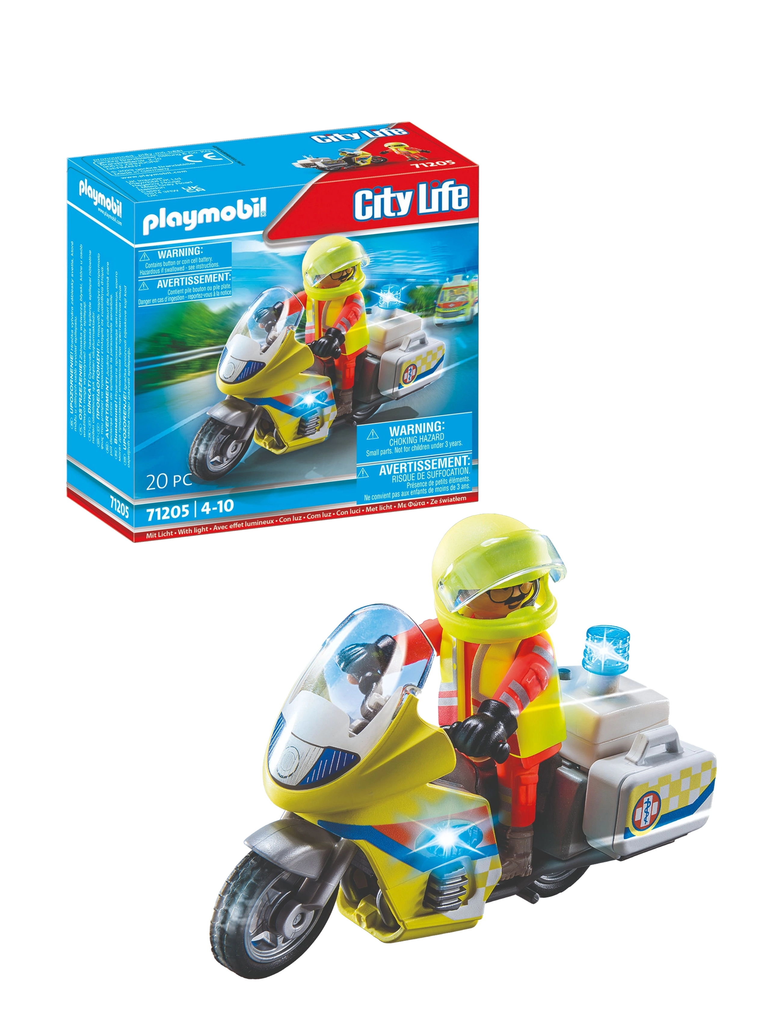 PLAYMOBIL Nødlæge-Motorcykel Med Blinkende Lys Patterned - One Size - Kinder