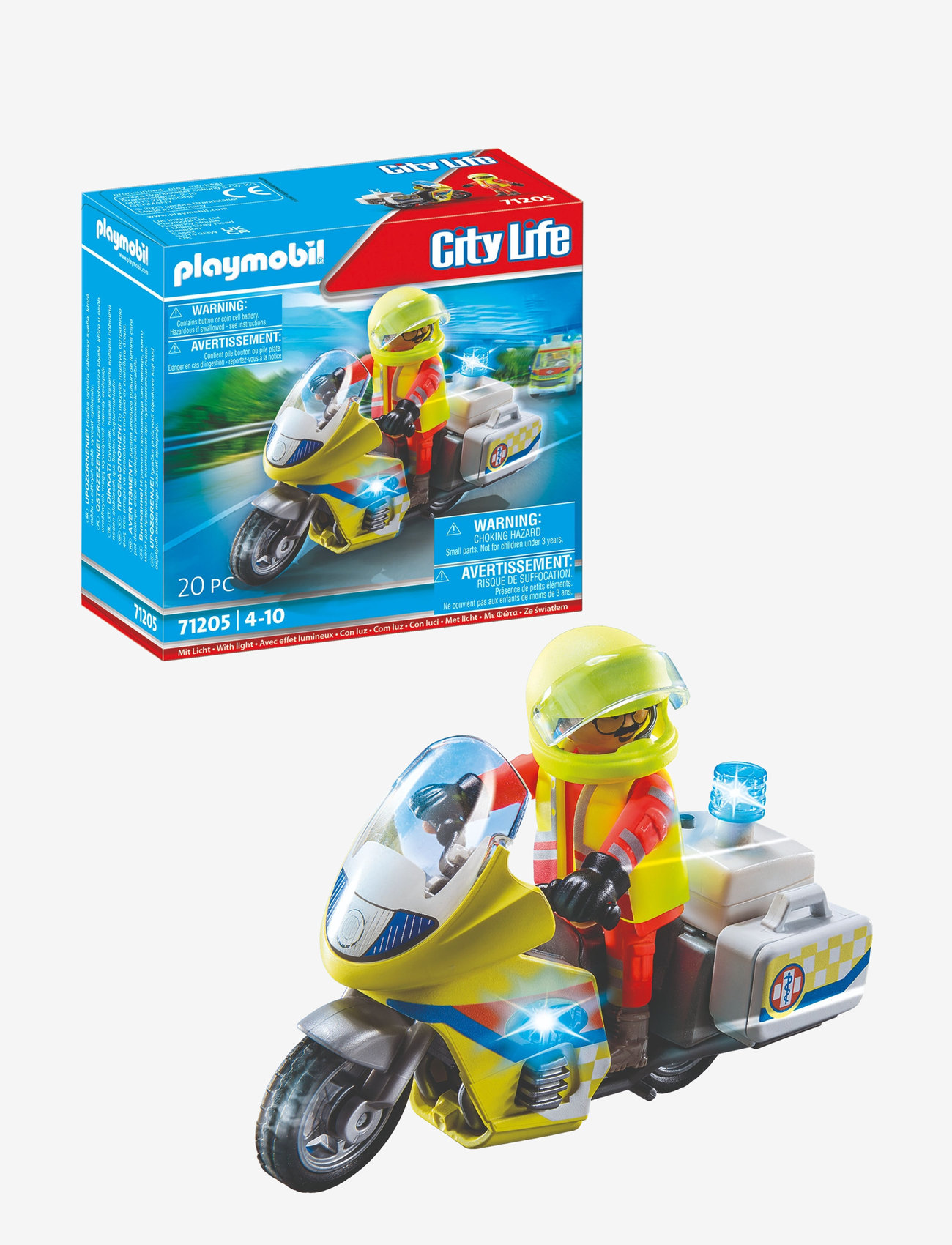 PLAYMOBIL - PLAYMOBIL City Life Rescue Motorcycle with Flashing Light - 71205 - playmobil city life - multicolored - 0