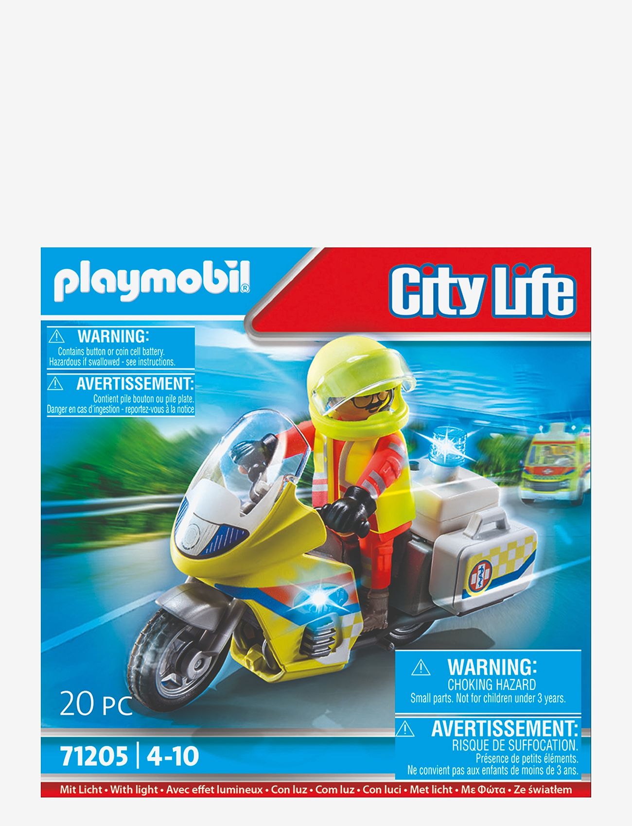 PLAYMOBIL - PLAYMOBIL City Life Rescue Motorcycle with Flashing Light - 71205 - playmobil city life - multicolored - 3