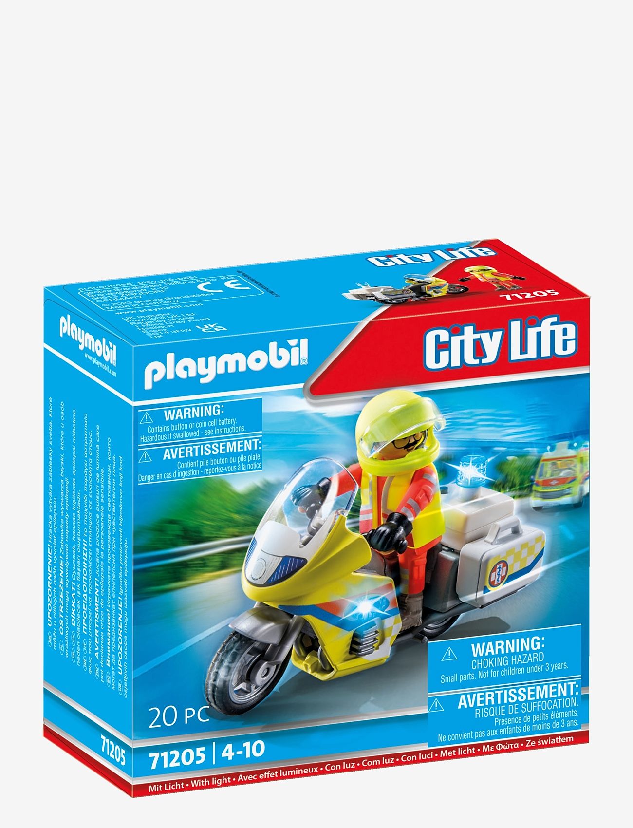 PLAYMOBIL - PLAYMOBIL City Life Rescue Motorcycle with Flashing Light - 71205 - playmobil city life - multicolored - 4
