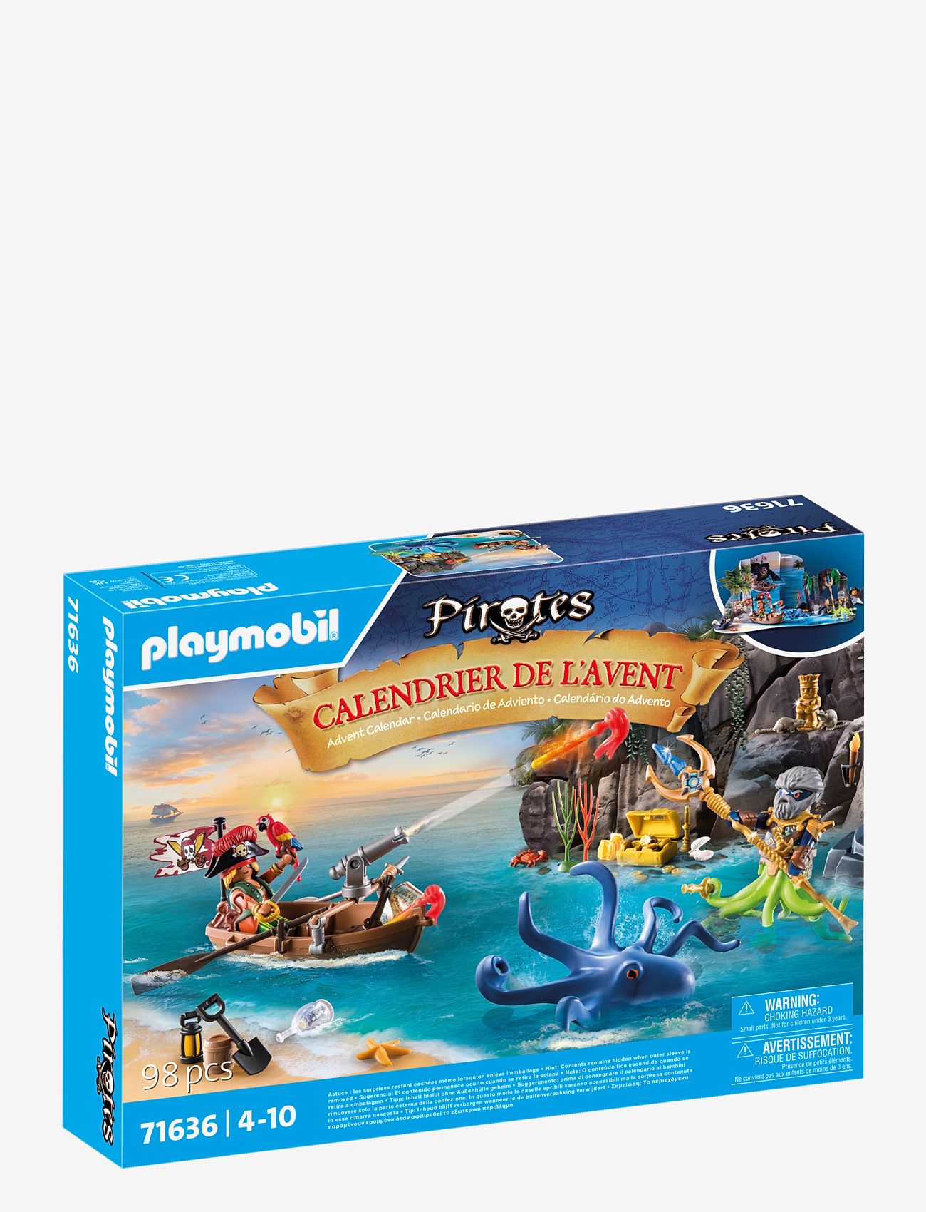 PLAYMOBIL Pirates Advent Calendar - 24 Surprise Toys, Pirate Cove Backdrop, Color-Changing Octopus