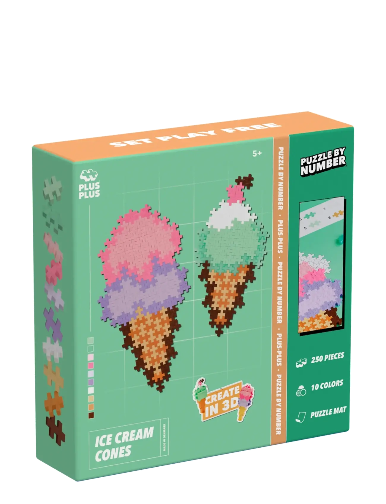 Plus-Plus Puzzle By Number Ice Cream Cones 250Pcs, Børn, Building Sæt, Pink, Str: ONE SIZE