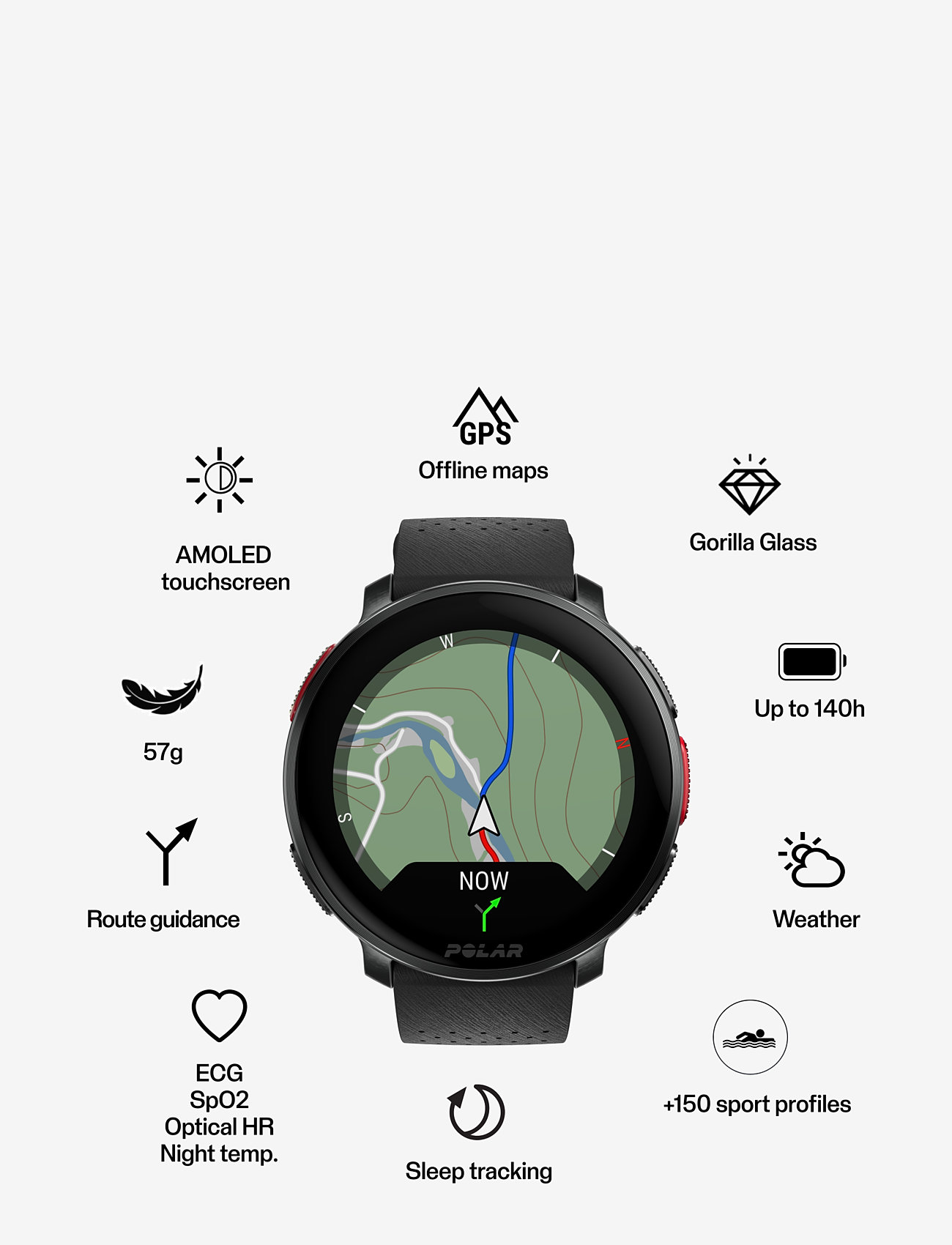 Polar - POLAR VANTAGE V3 BLK/BLK W/ORA H&L - smartwatches - black-orange - 2