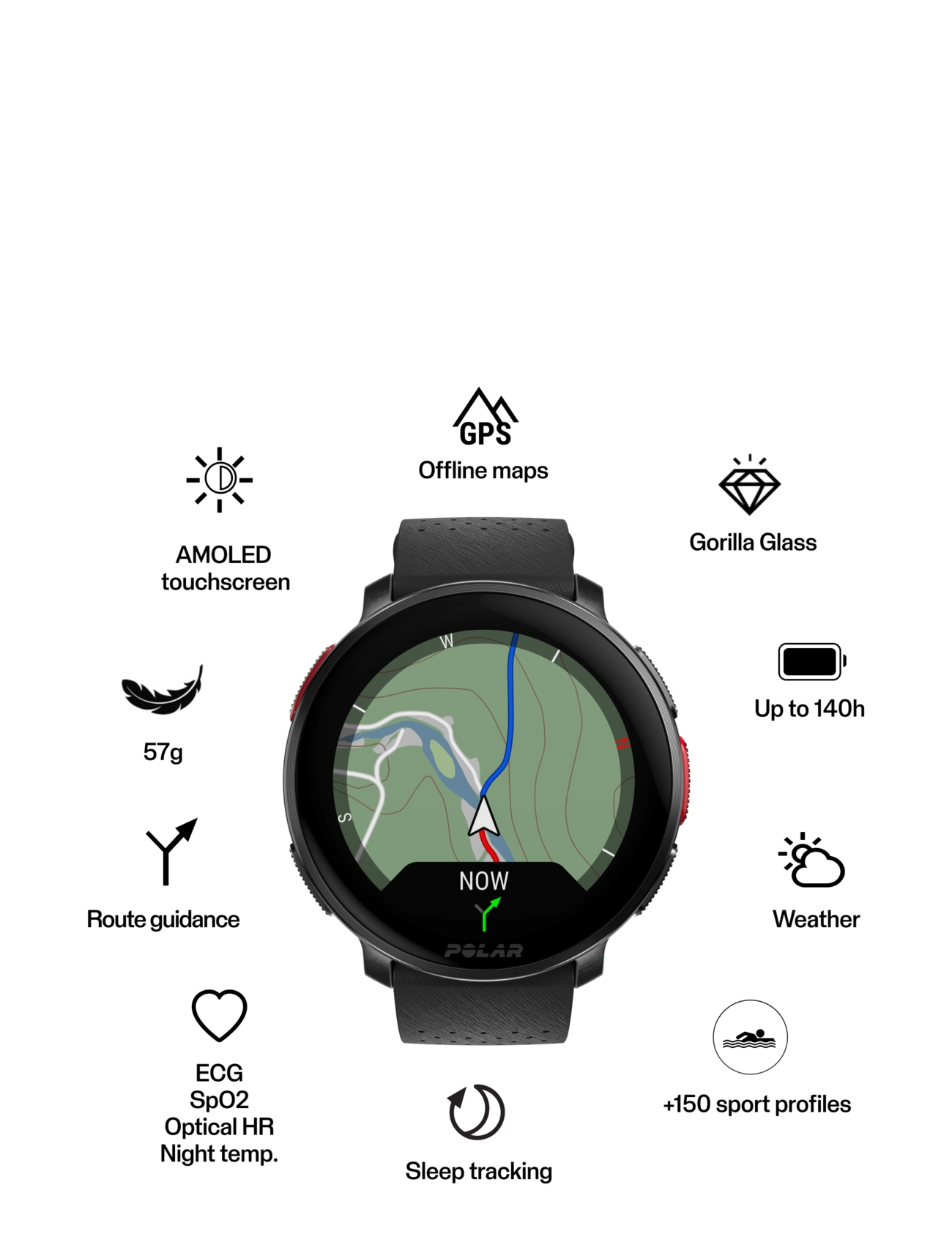 Polar - POLAR VANTAGE V3 BLK/BLK W/ORA H&L - smartwatches - black-orange - 2