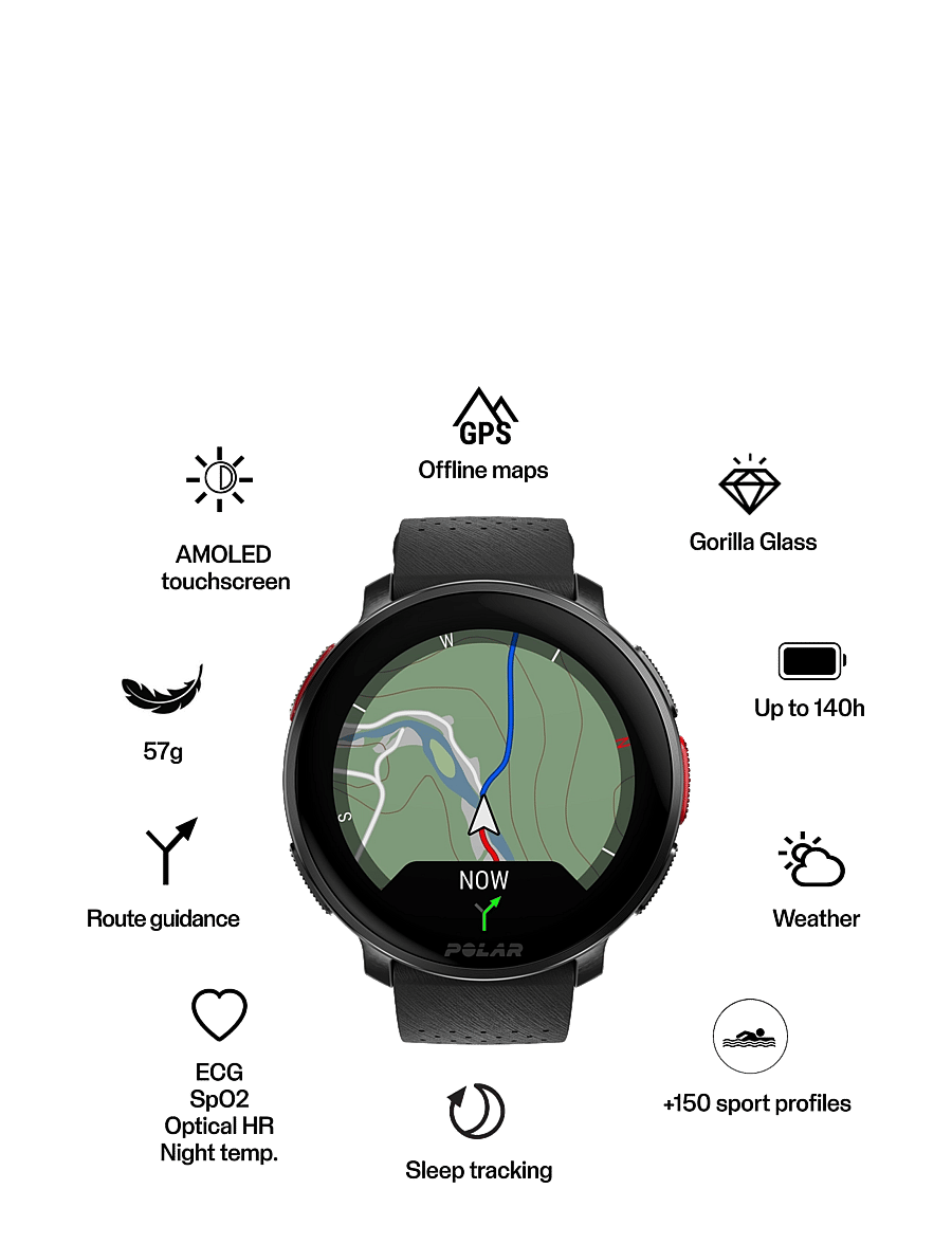 Polar - POLAR VANTAGE V3 BLK/BLK W/ORA H&L - smartwatches - black-orange - 2