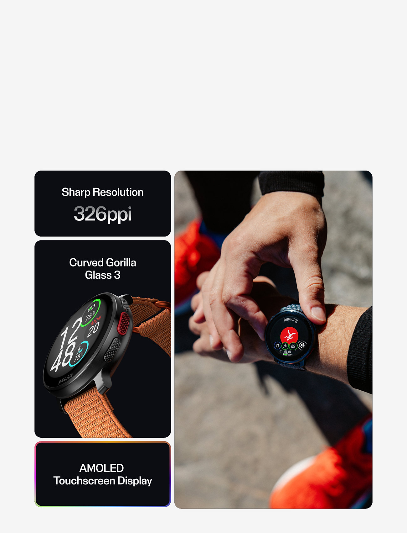 Polar - POLAR VANTAGE V3 BLK/BLK W/ORA H&L - smartwatches - black-orange - 4