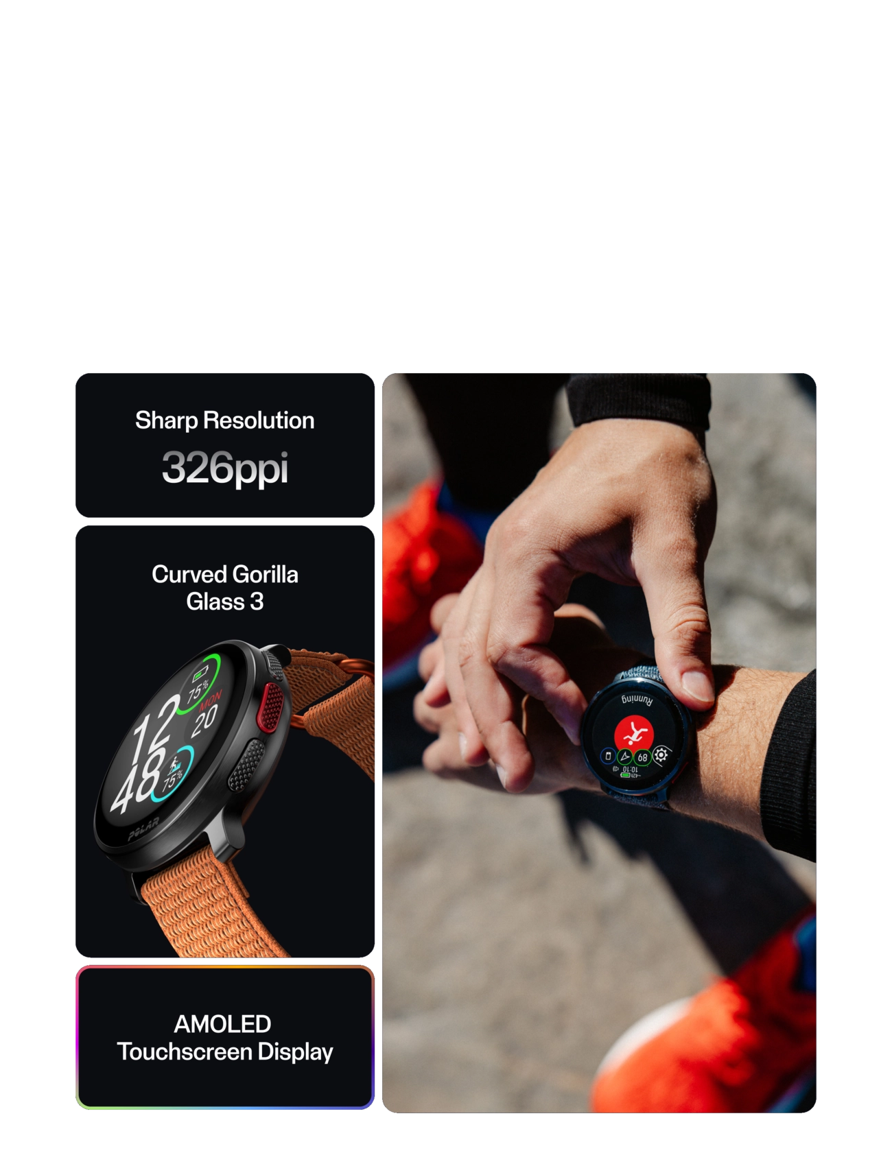 Polar - POLAR VANTAGE V3 BLK/BLK W/ORA H&L - smartwatches - black-orange - 4