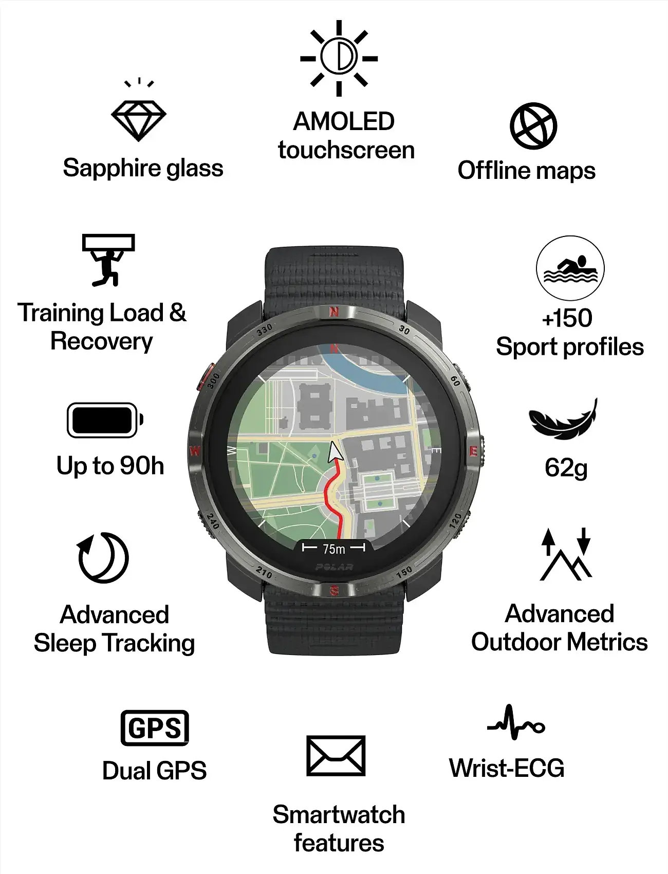 Polar - POLAR GRIT X2 BLK S-L - smartwatches - black - 2