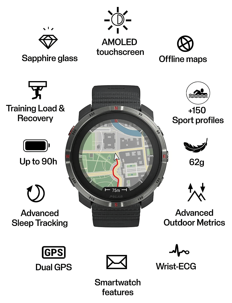 Polar - POLAR GRIT X2 BLK S-L - smartwatches - black - 2