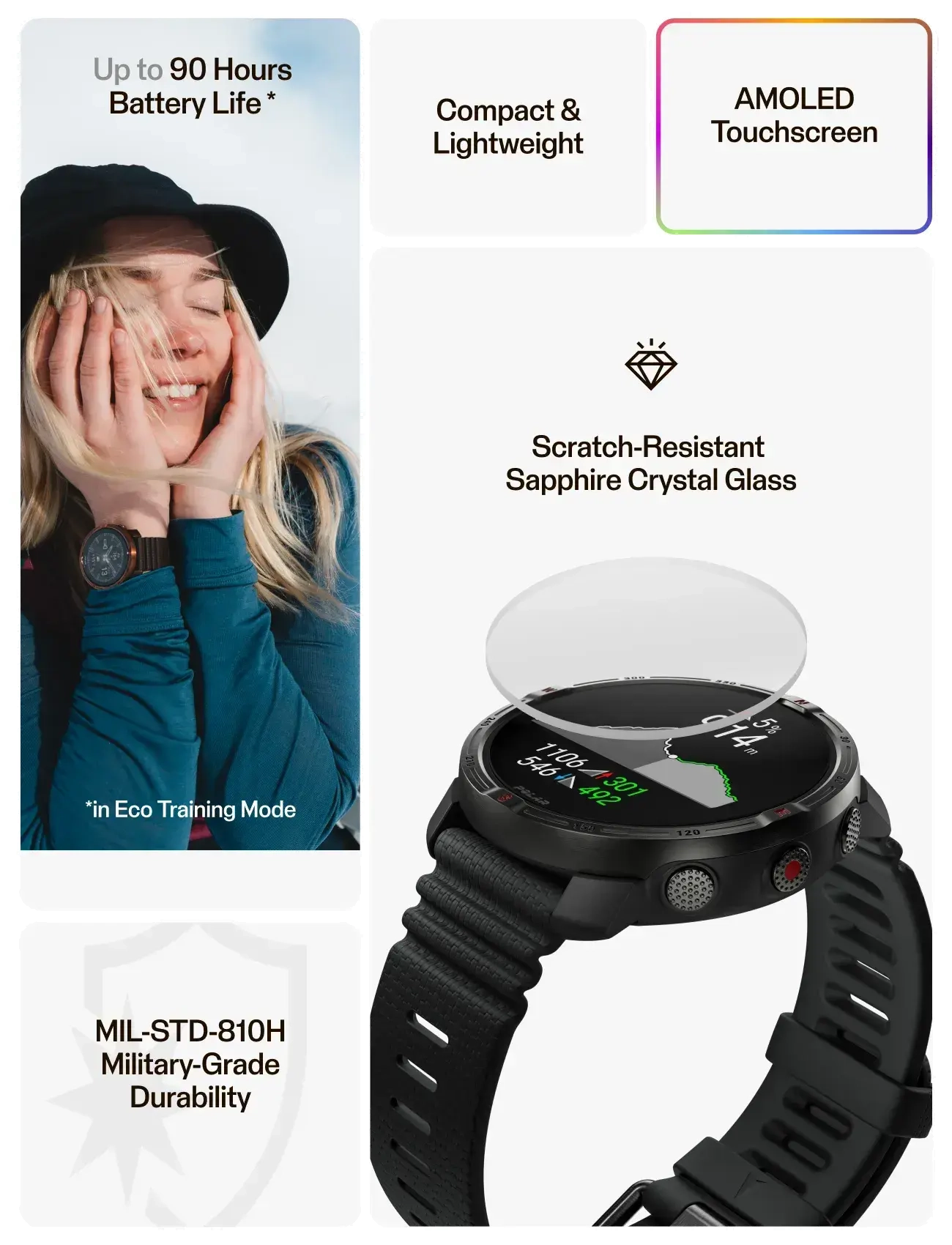 Polar - POLAR GRIT X2 BLK S-L - Älykellot - black - 3