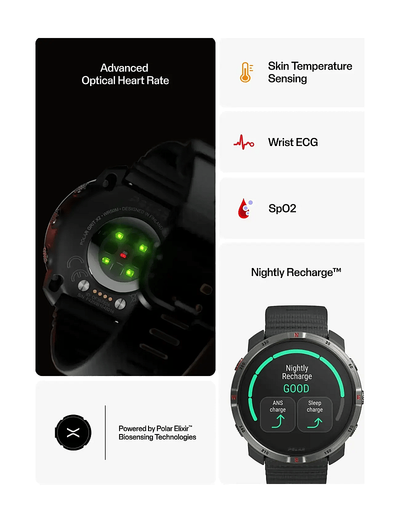 Polar - POLAR GRIT X2 BLK S-L - smartwatches - black - 5