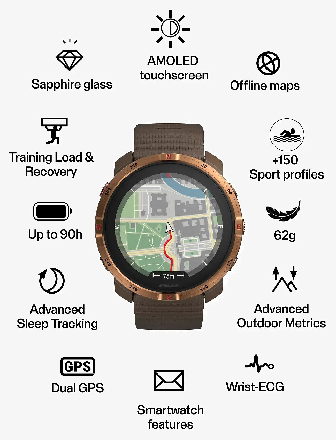 Polar - POLAR GRIT X2 BRN S-L - smartwatches - brown - 2