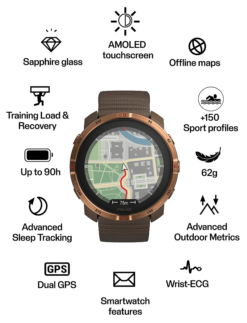 Polar - POLAR GRIT X2 BRN S-L - smartwatches - brown - 2