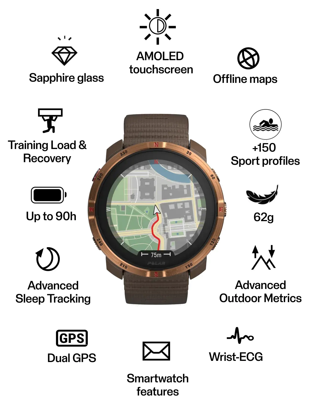 Polar - POLAR GRIT X2 BRN S-L - smartwatches - brown - 2