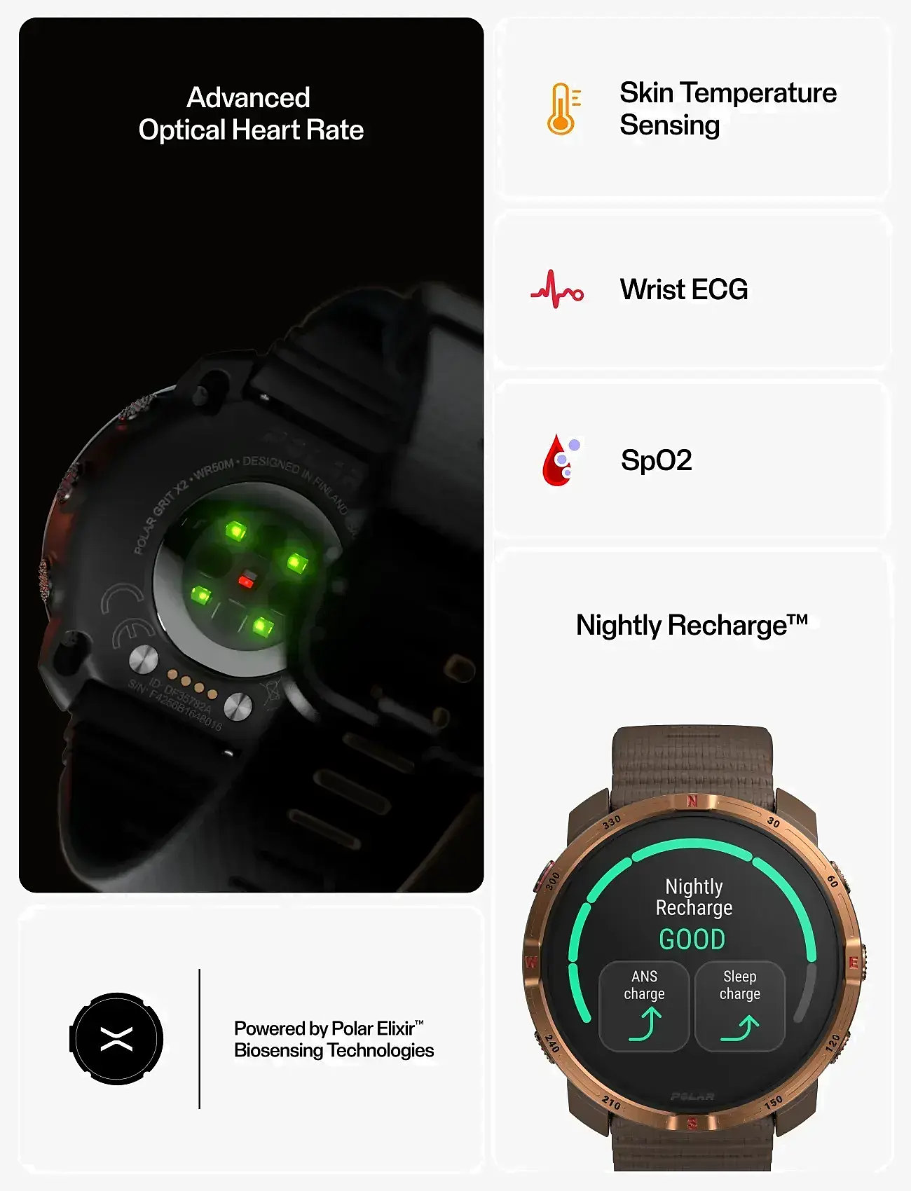 Polar - POLAR GRIT X2 BRN S-L - smartwatches - brown - 5