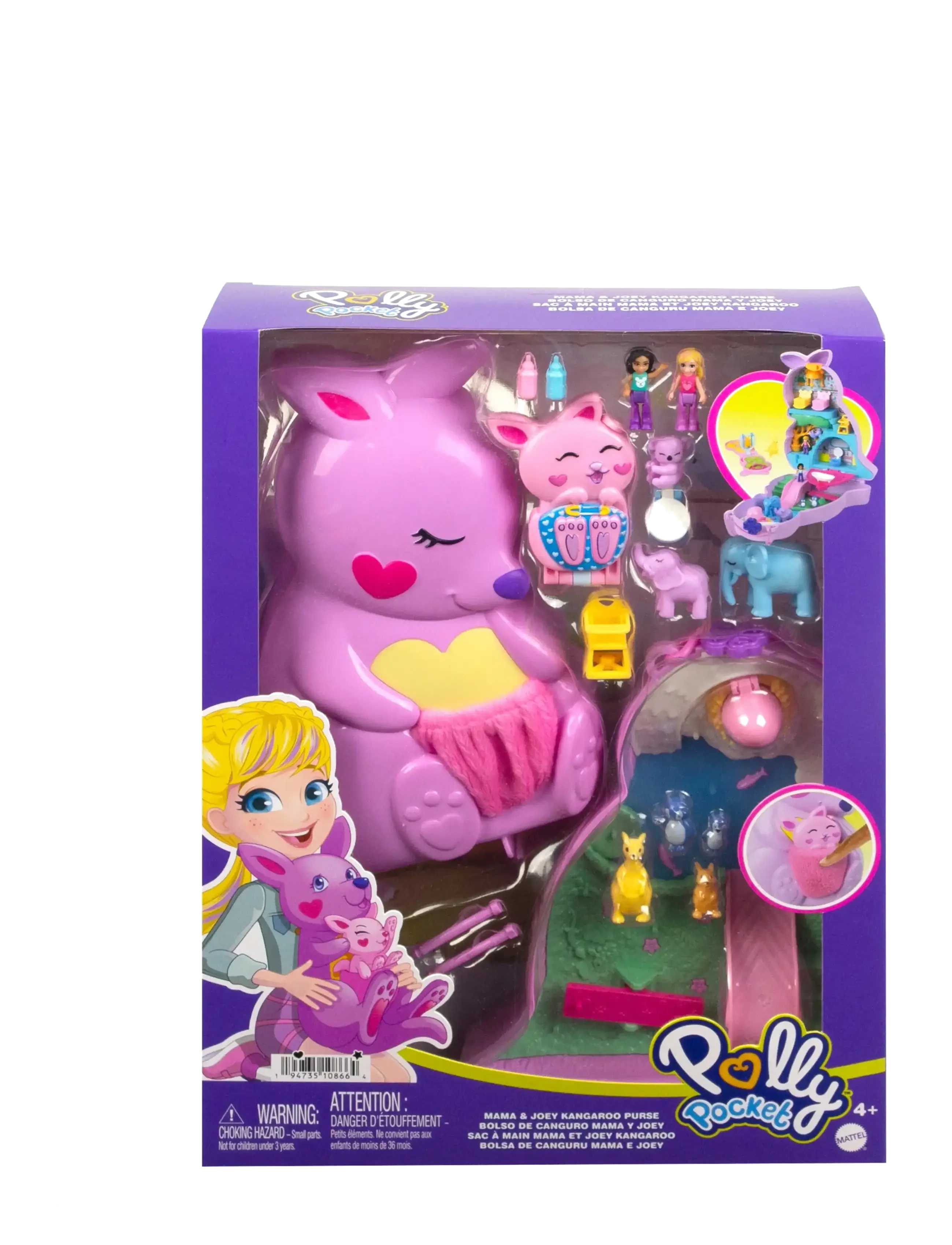 Polly Pocket - Mama and Joey Kangaroo Purse Compact Playset with 2 Micro Dolls and Accessories - multi color - 5