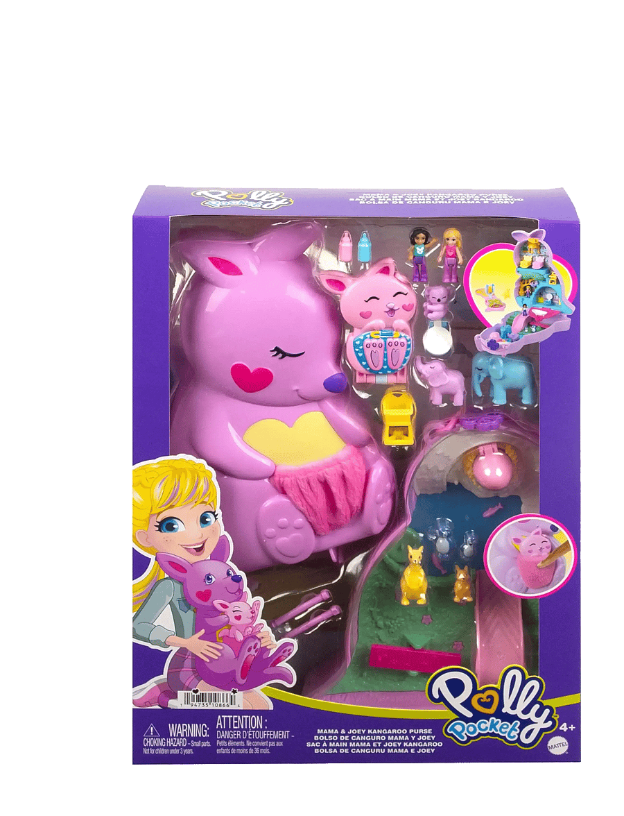 Polly Pocket - Mama and Joey Kangaroo Purse Compact Playset with 2 Micro Dolls and Accessories - multi color - 5