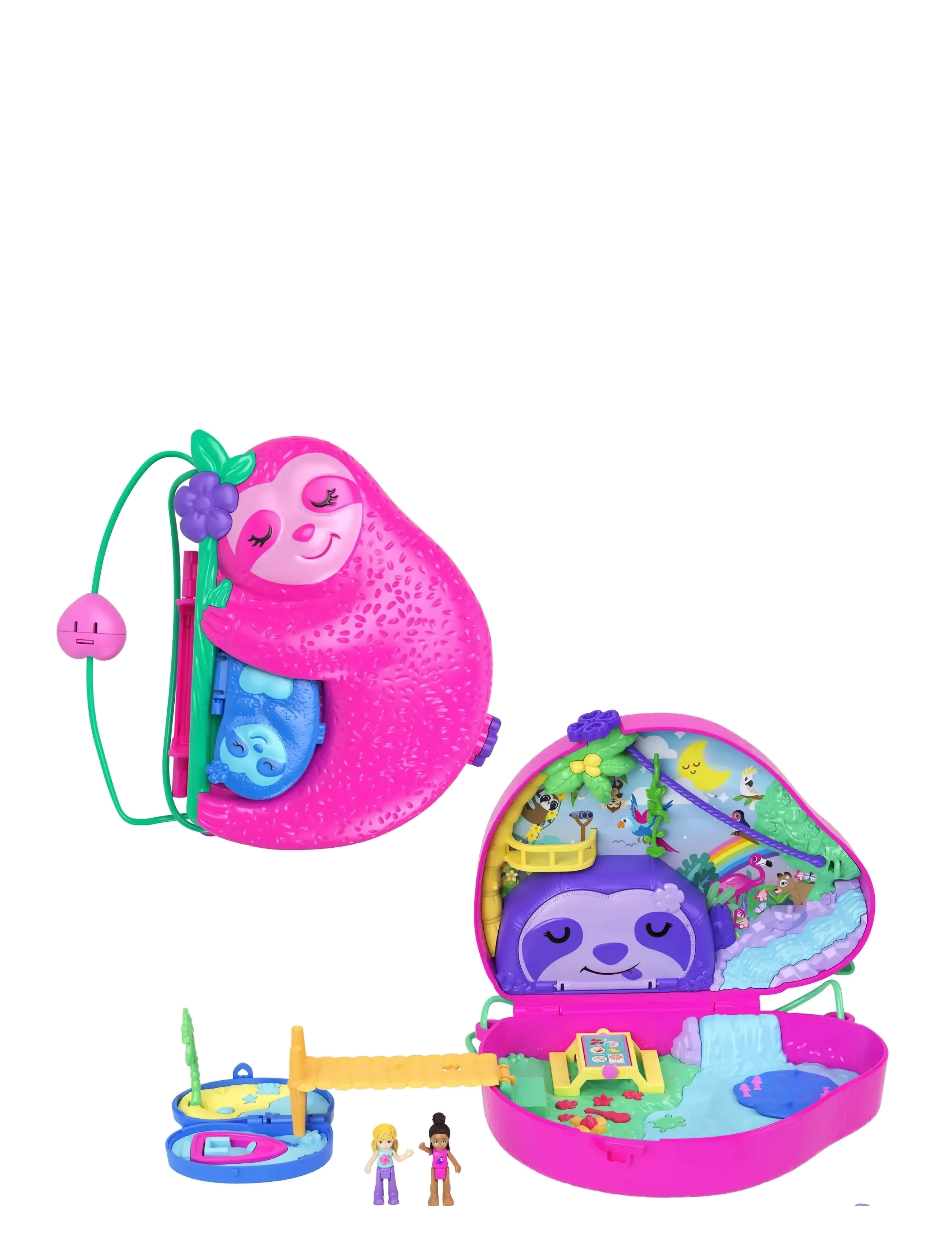 Polly Pocket Dolls And Playset, Travel Legetøj, Sloth Family 2-In-1 Purse Compact, One Size, Multi/patterned, Legesæt Og Actionfigurer > Film- Og Even
