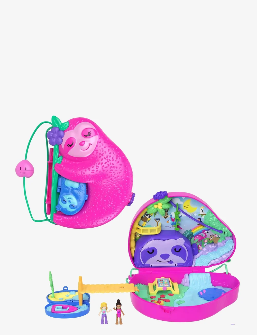Polly Pocket - Dolls and Playset, Travel Toys, Sloth Family 2-in-1 Purse Compact - kvikmynda- og ævintýrapersónur - multicolor - 0