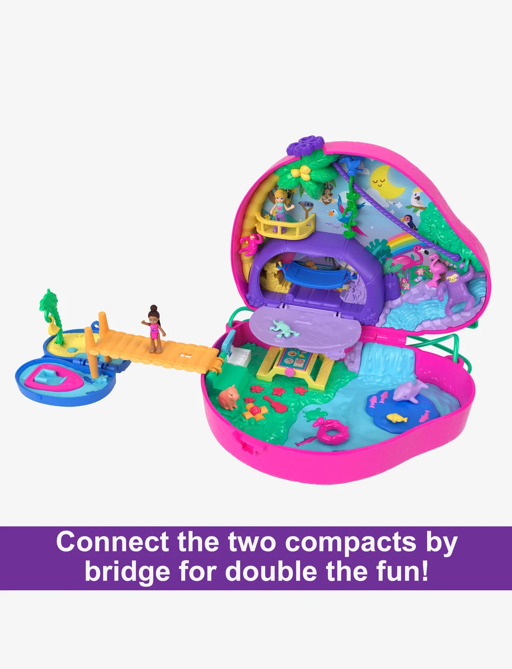 Polly Pocket - Dolls and Playset, Travel Toys, Sloth Family 2-in-1 Purse Compact - kvikmynda- og ævintýrapersónur - multicolor - 2