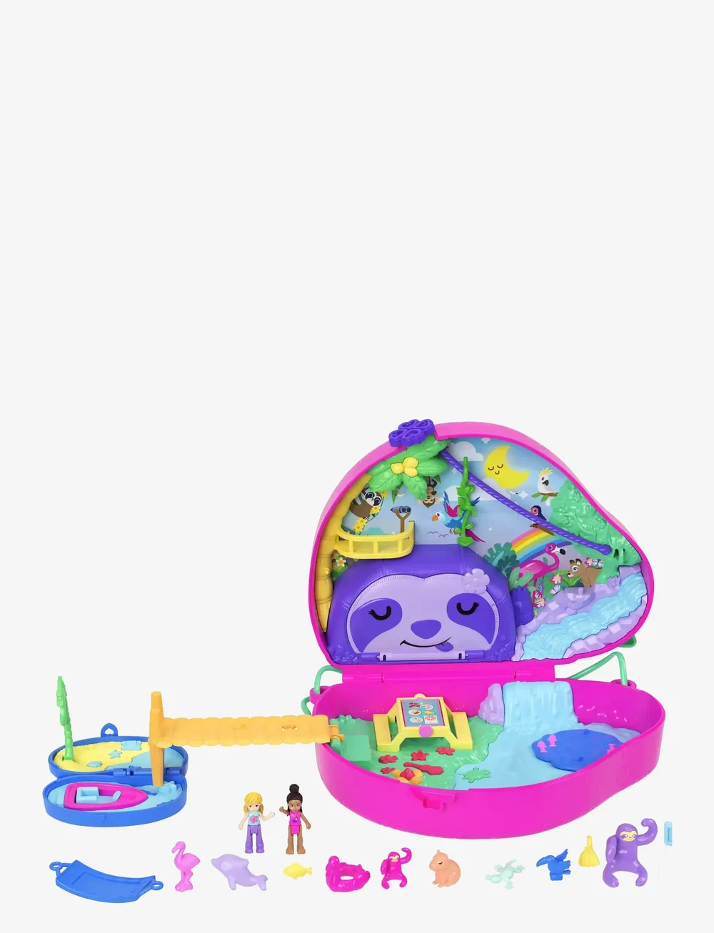 Polly Pocket - Dolls and Playset, Travel Toys, Sloth Family 2-in-1 Purse Compact - kvikmynda- og ævintýrapersónur - multicolor - 5