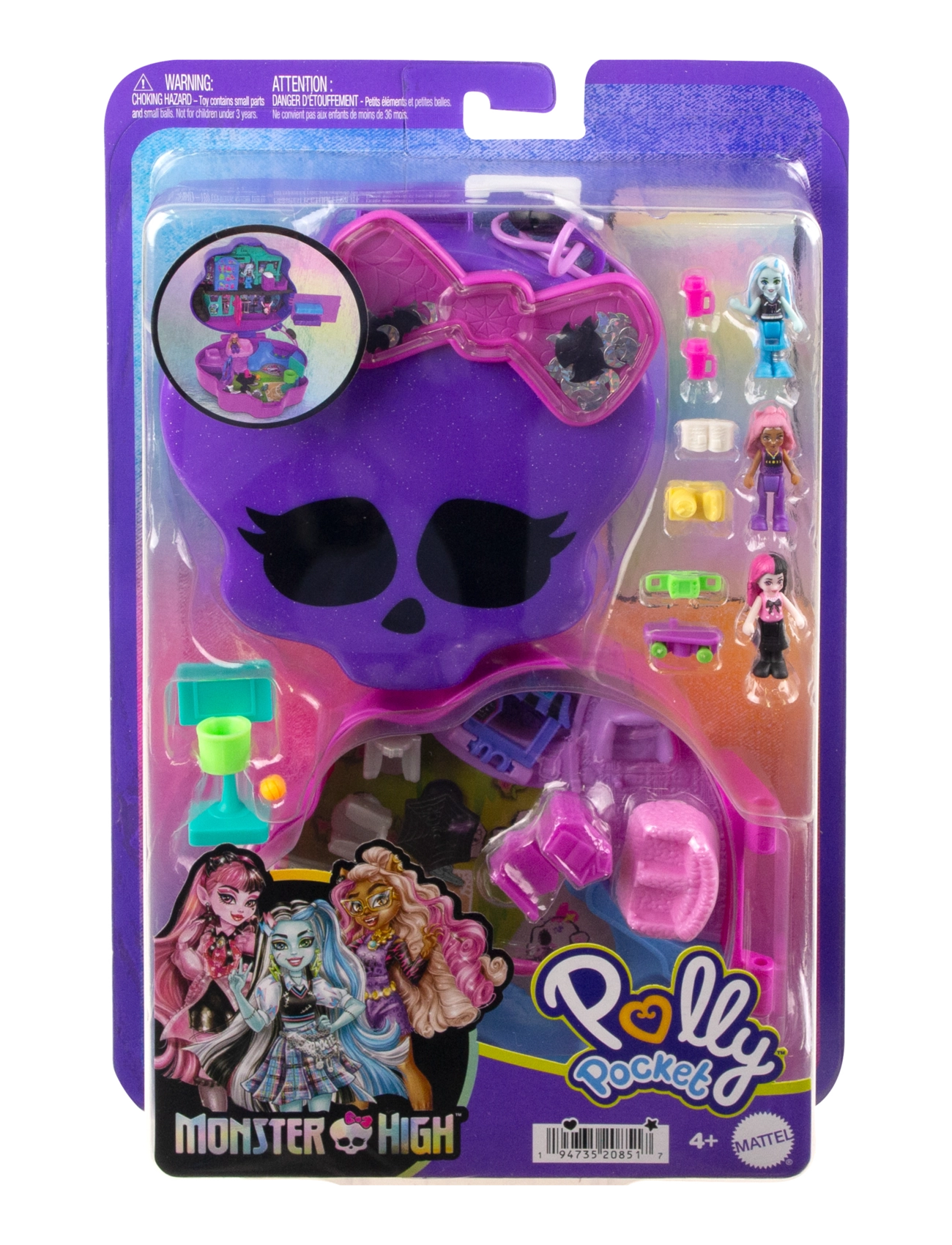 Polly Pocket - Monster High Compact with 3 Micro Dolls & 10 Accessories, Opens to High School - multi color - 5