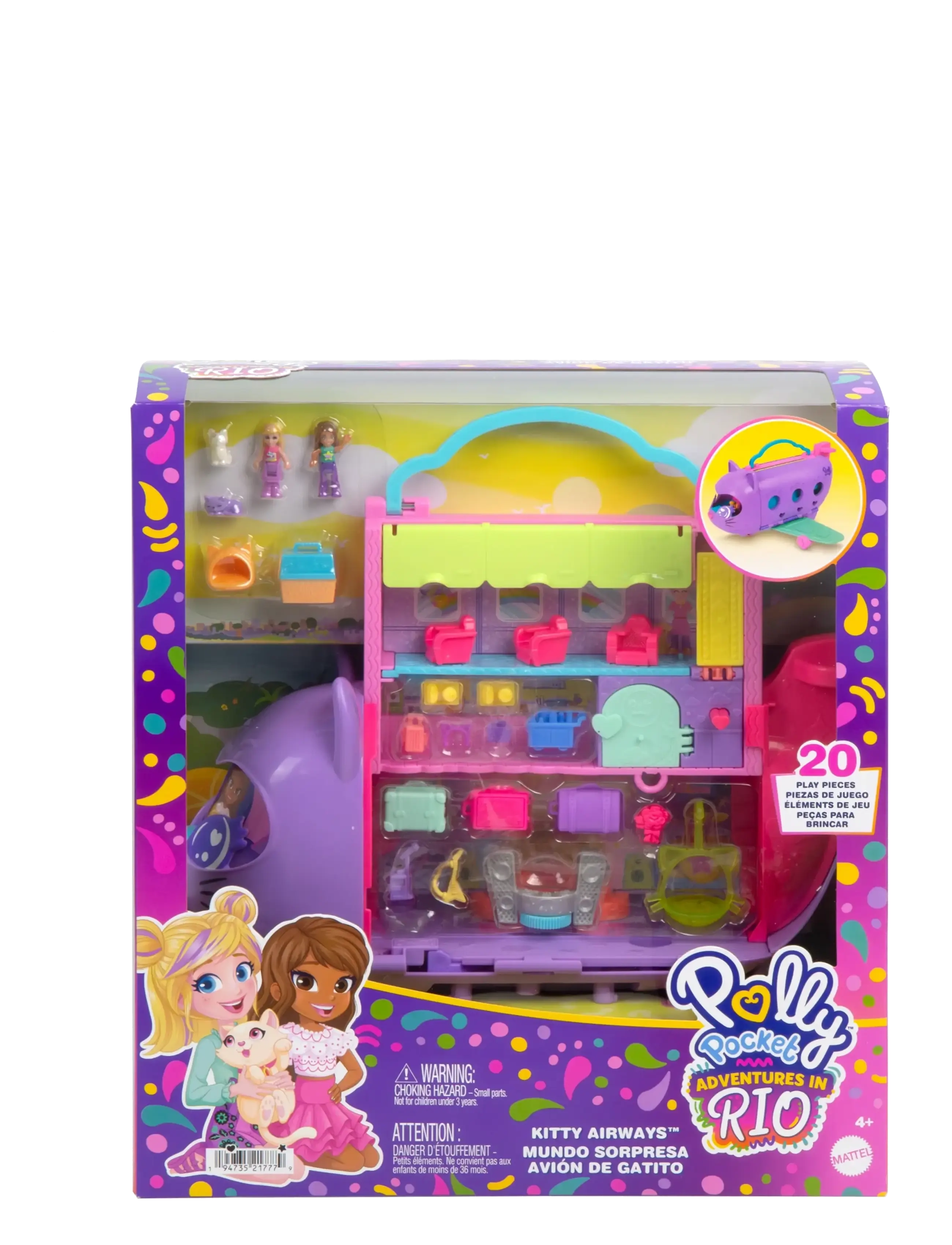 Polly Pocket - Kitty Airways Playset with 2 Micro Dolls and Pet, Airplane Travel Toy with Accessories - legesæt - multicolor - 3