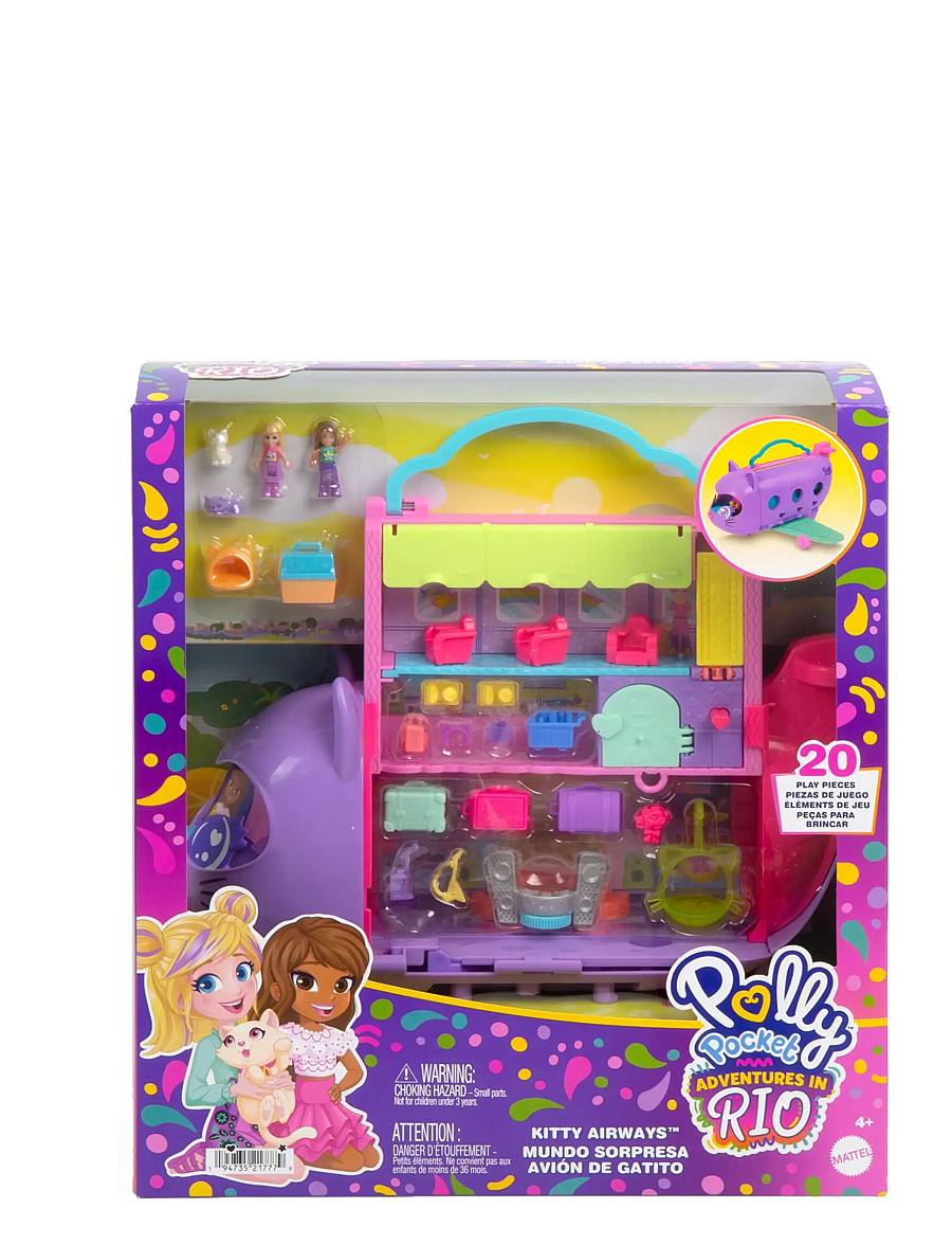 Polly Pocket - Kitty Airways Playset with 2 Micro Dolls and Pet, Airplane Travel Toy with Accessories - mängukomplektid - multicolor - 3