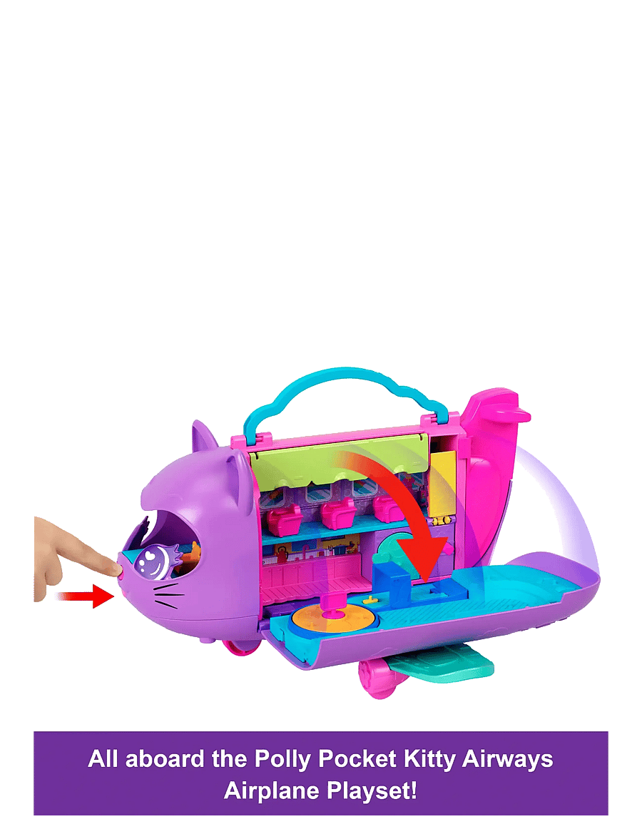 Polly Pocket - Kitty Airways Playset with 2 Micro Dolls and Pet, Airplane Travel Toy with Accessories - mängukomplektid - multicolor - 4