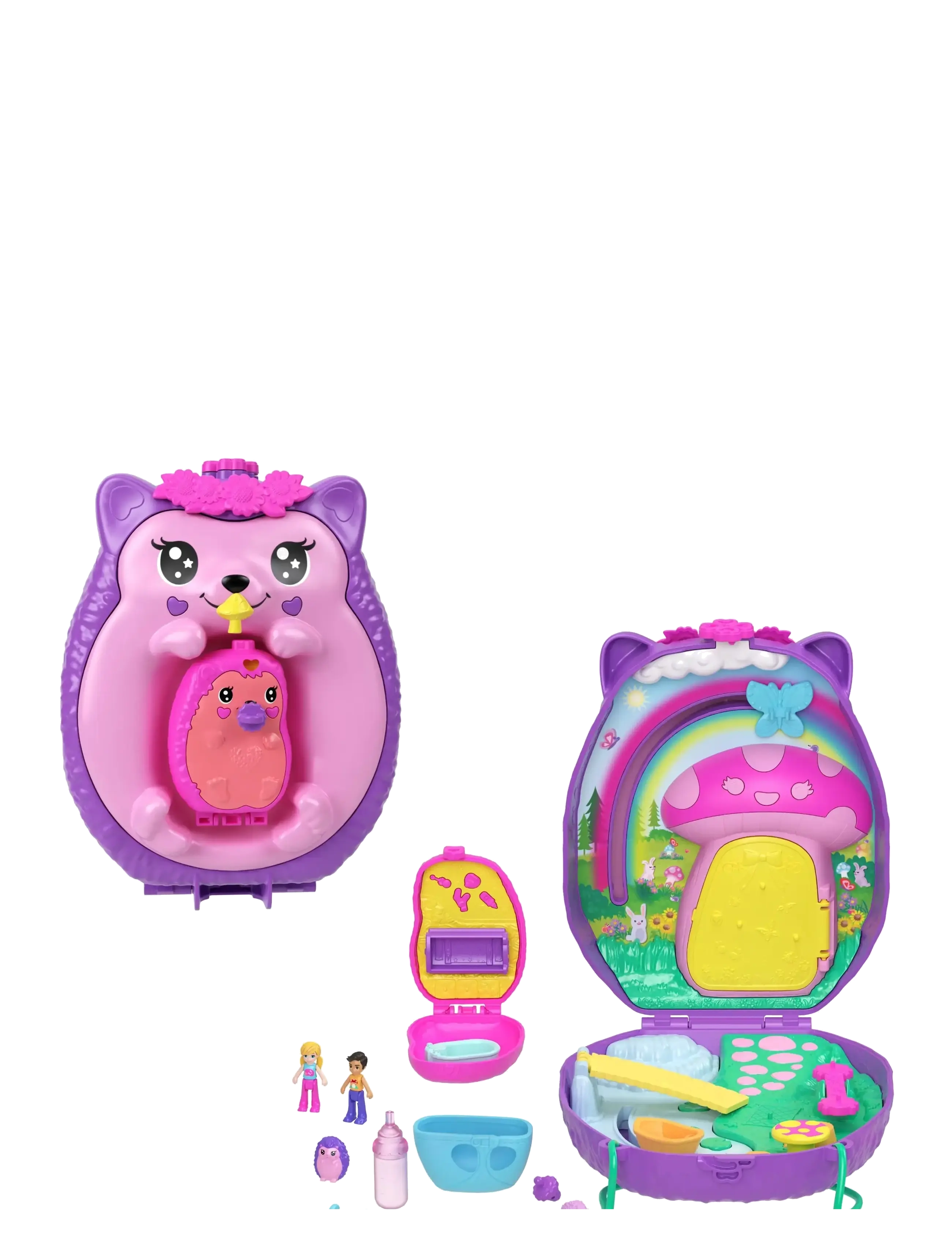 Polly Pocket Hedgehog Mom & Baby Purse Playset With 2 Dolls & 16 Accessories Including Pets, Børn, Play Sæt, Multi/mønstret, Str: ONE SIZE