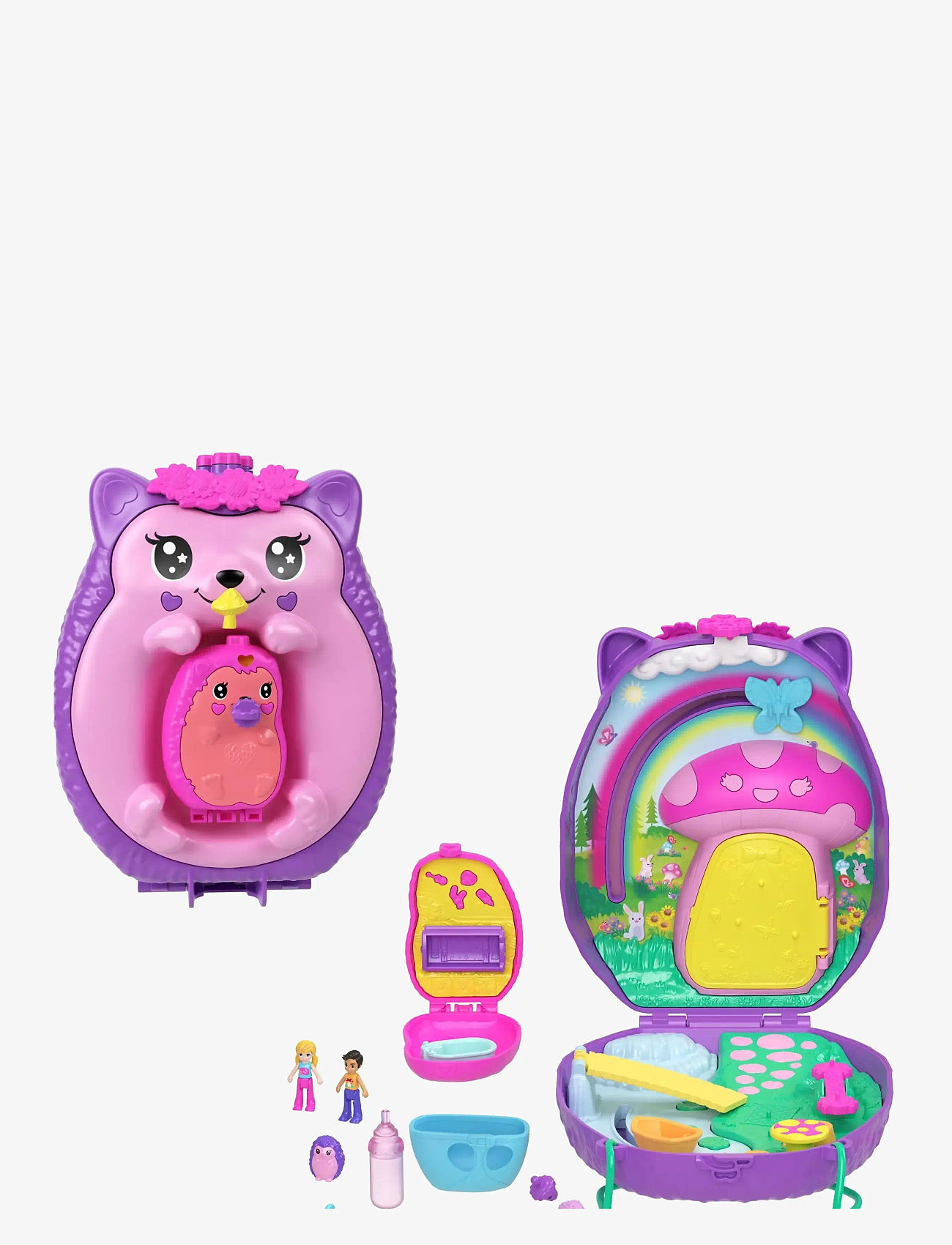Polly Pocket - Hedgehog Mom & Baby Purse Playset with 2 Dolls & 16 Accessories Including Pets - spiel-sets - multi color - 1